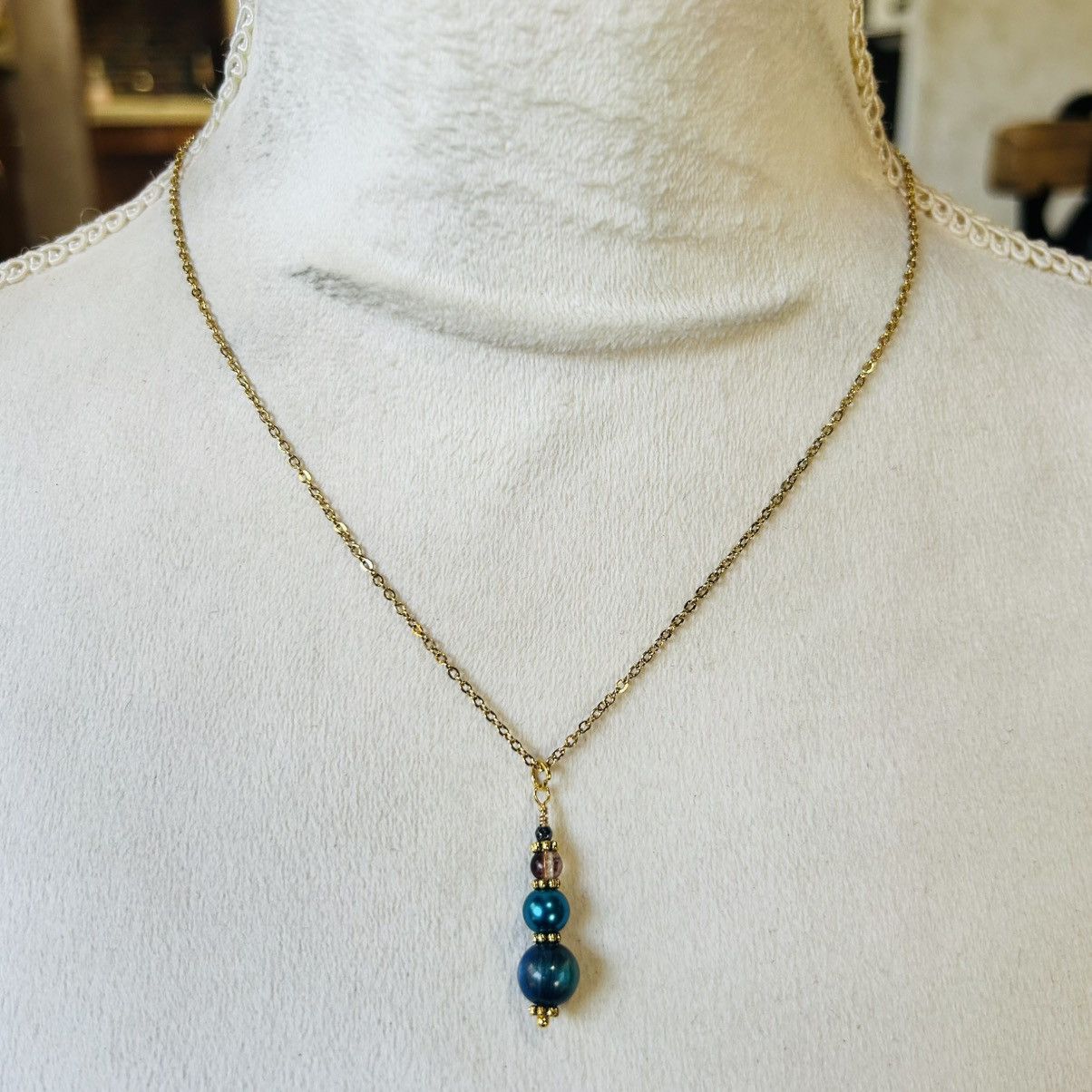 Handmade Handcrafted cat eye glass Czech glass pearl necklace set Size ONE SIZE - 5 Thumbnail