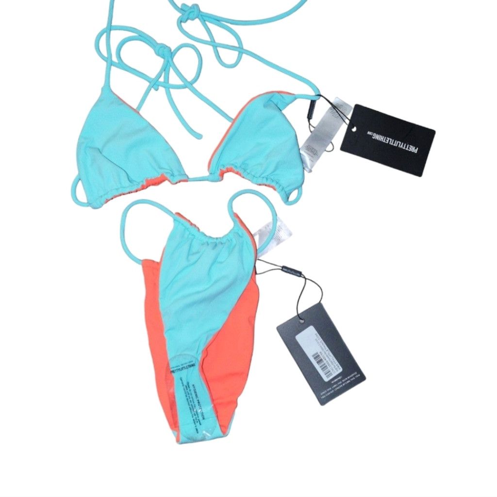 Other Prettylittlething Blue Orange Revers Rib Bikini Set Size 6 Size ONE SIZE - 2 Thumbnail