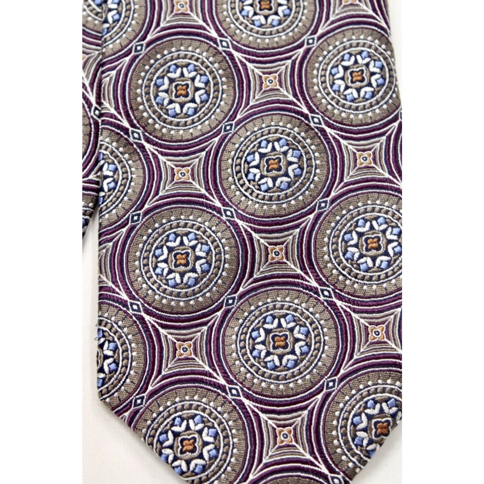 Jos. A. Bank Jos A Bank Signature Gold Tie 100% Silk Geometric Circle Web Luxury Mens Necktie Size ONE SIZE - 3 Thumbnail