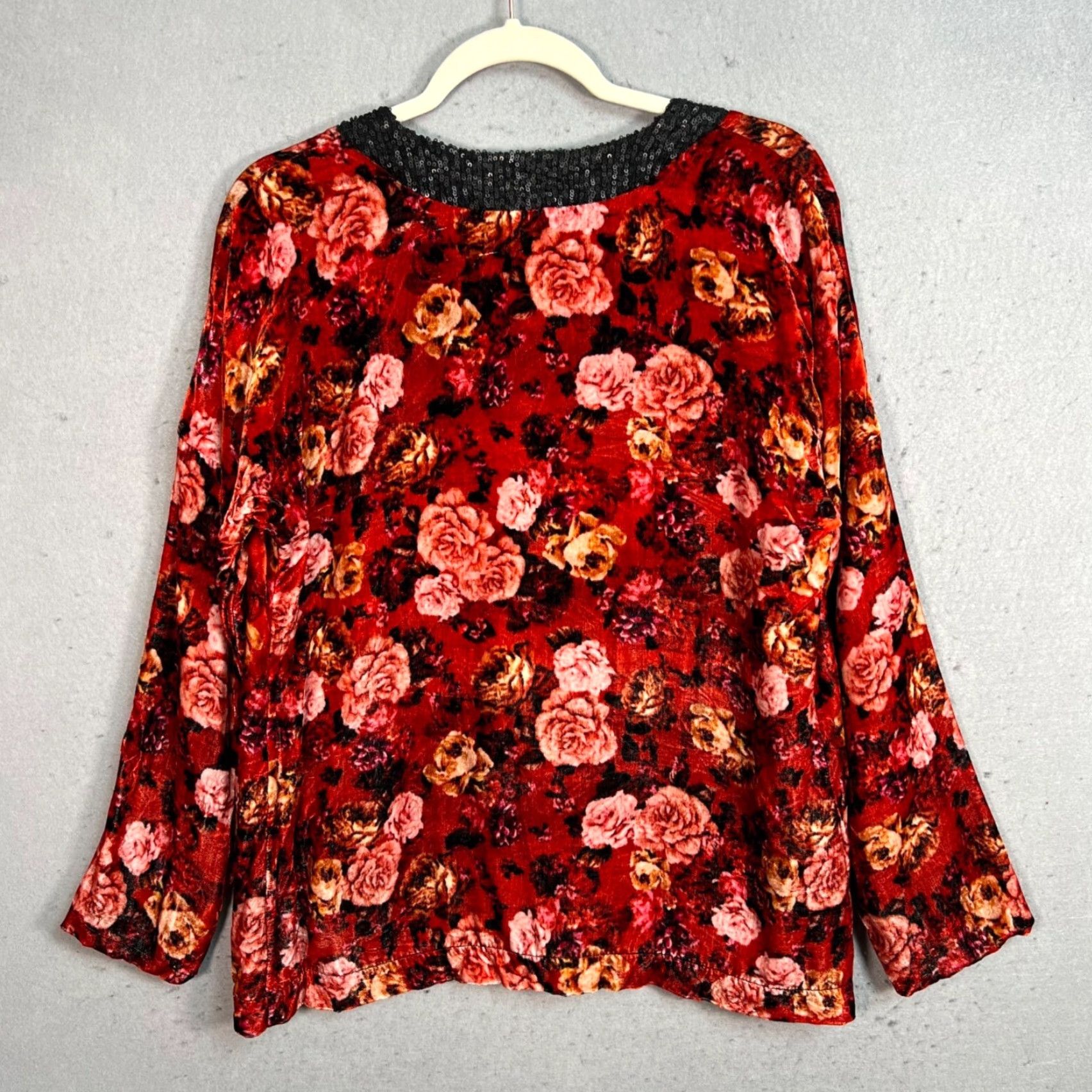 Johnny Was VINTAGE Johnny Was Floral Open Cardigan Sweater Womens Medium Red with Sequin Trim Size M / US 6-8 / IT 42-44 - 2 Thumbnail