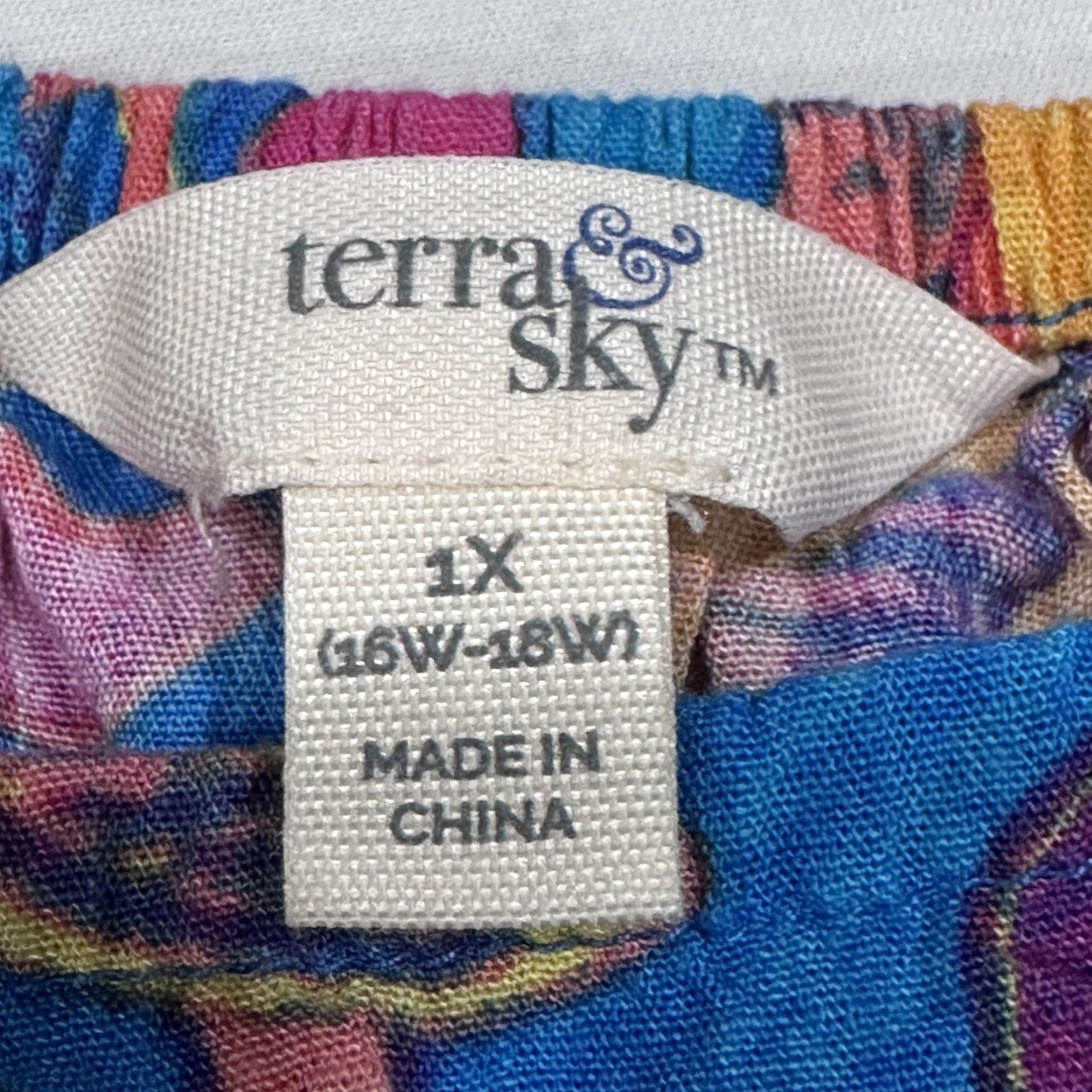 Vintage Terra & Sky Blouse Womens Plus 1X Blue Yellow Pink Puff Sleeve Scoop Neck Tunic Floral Ruffle Elastic Waist Casual Pullover Size XL / US 12-14 / IT 48-50 - 3 Thumbnail