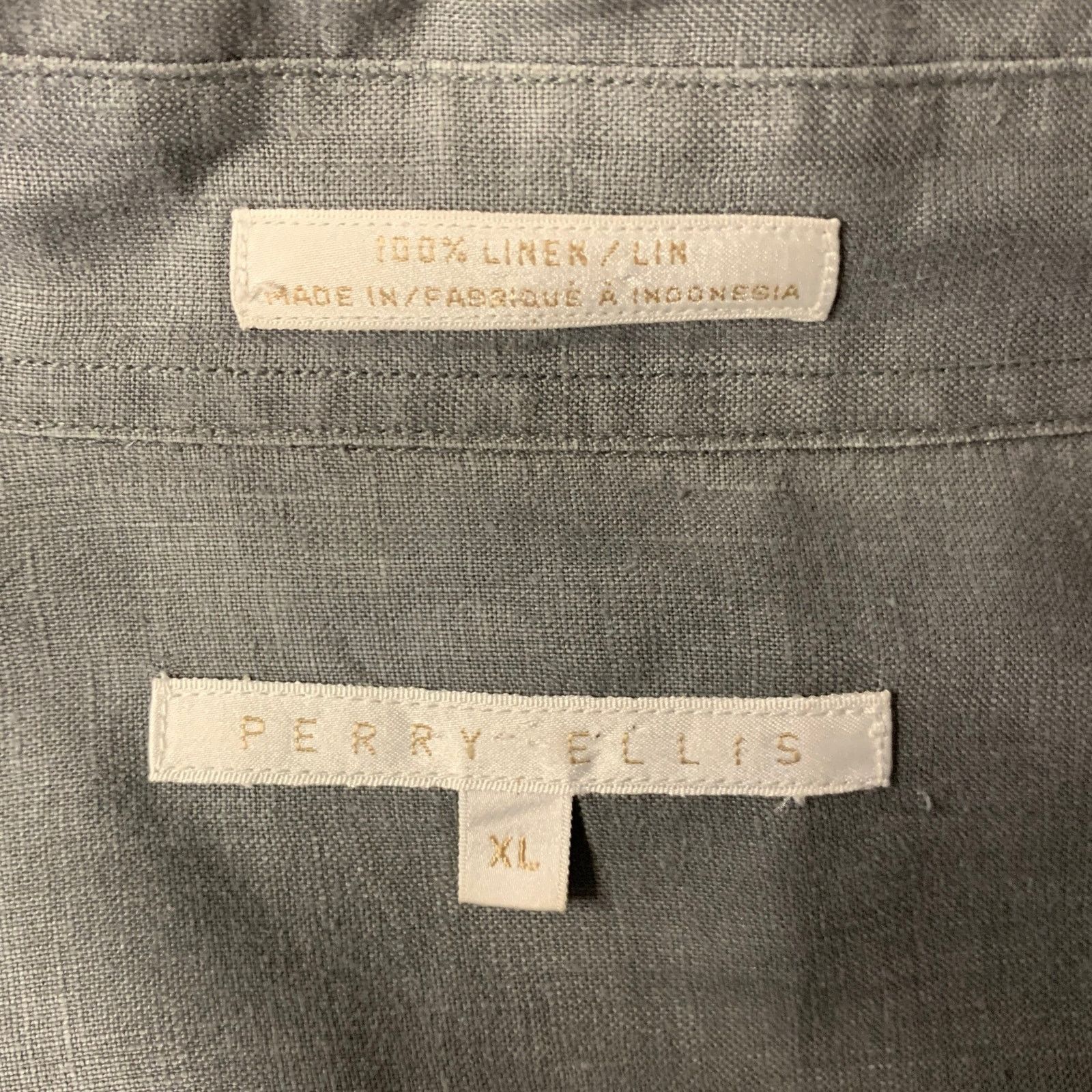 Perry Ellis PERRY ELLIS XL Grey Linen Pointed Collar Long Sleeve Shirt Size US XL / EU 56 / 4 - 4 Thumbnail