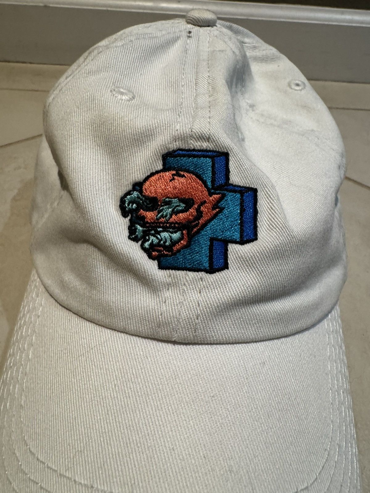 Pink Dolphin Embroidered Skull Plus White Strapback Hat White USED GOOD Size ONE SIZE - 3 Thumbnail