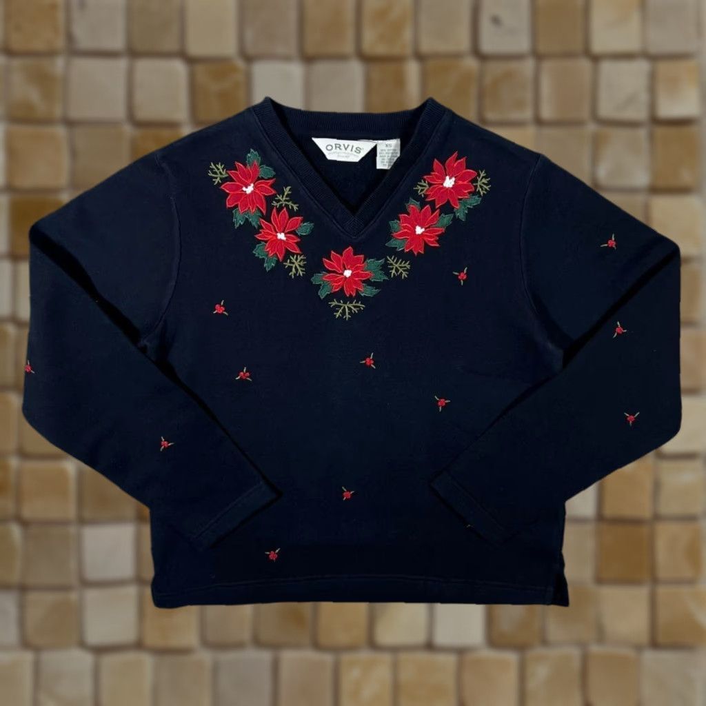 Orvis Orvis Embroidered Floral Flower Pattern V-Neck Sweatshirt Women's XS Black V-Neck Sweatshirt Womens XS Embroidered Floral Flower Pattern Size XS / US 0-2 / IT 36-38 - 1 Thumbnail
