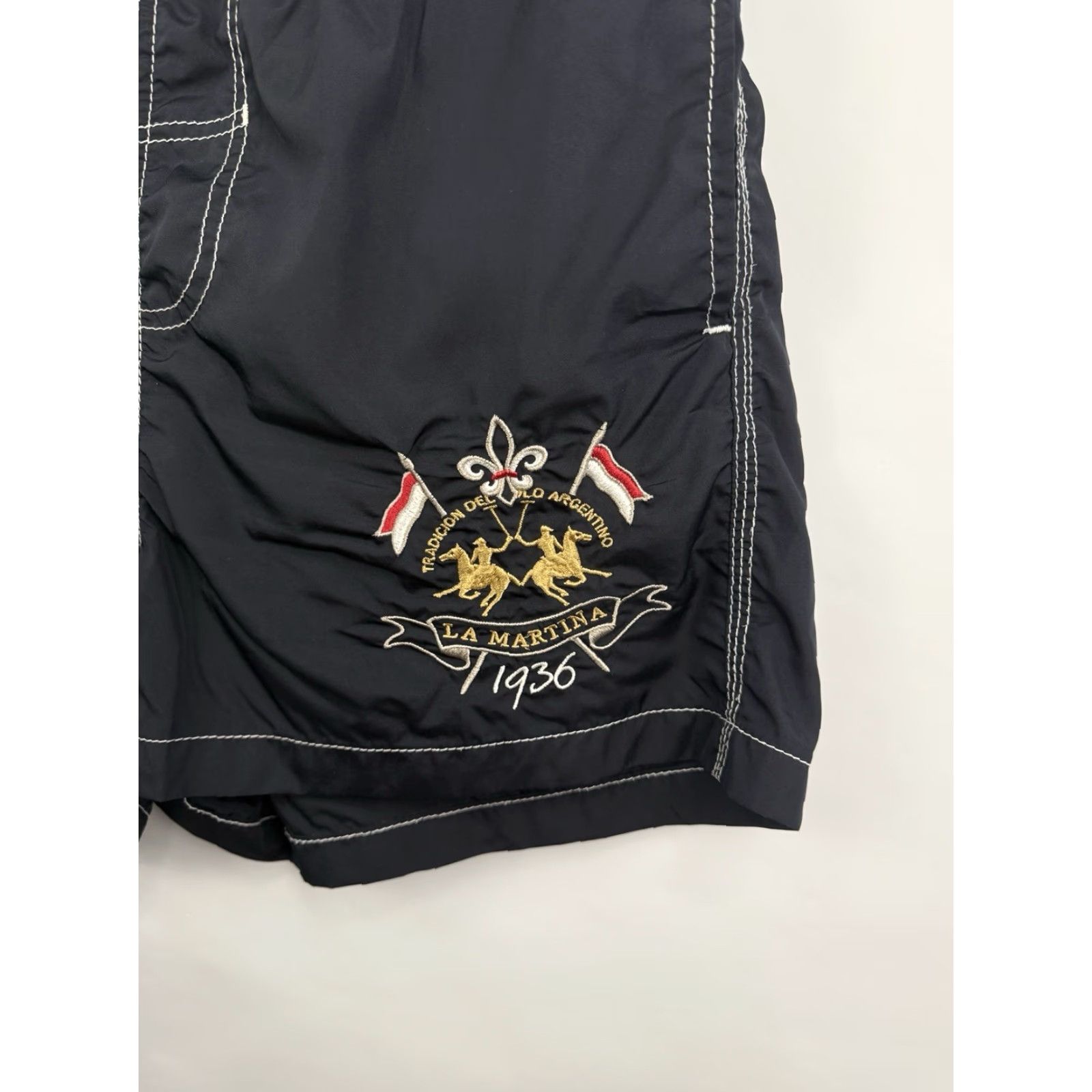 La Martina VINTAGE Y2K La Martina Monaco Beach Shorts Bermuda Men M Dark Blue Size US 31 - 3 Thumbnail