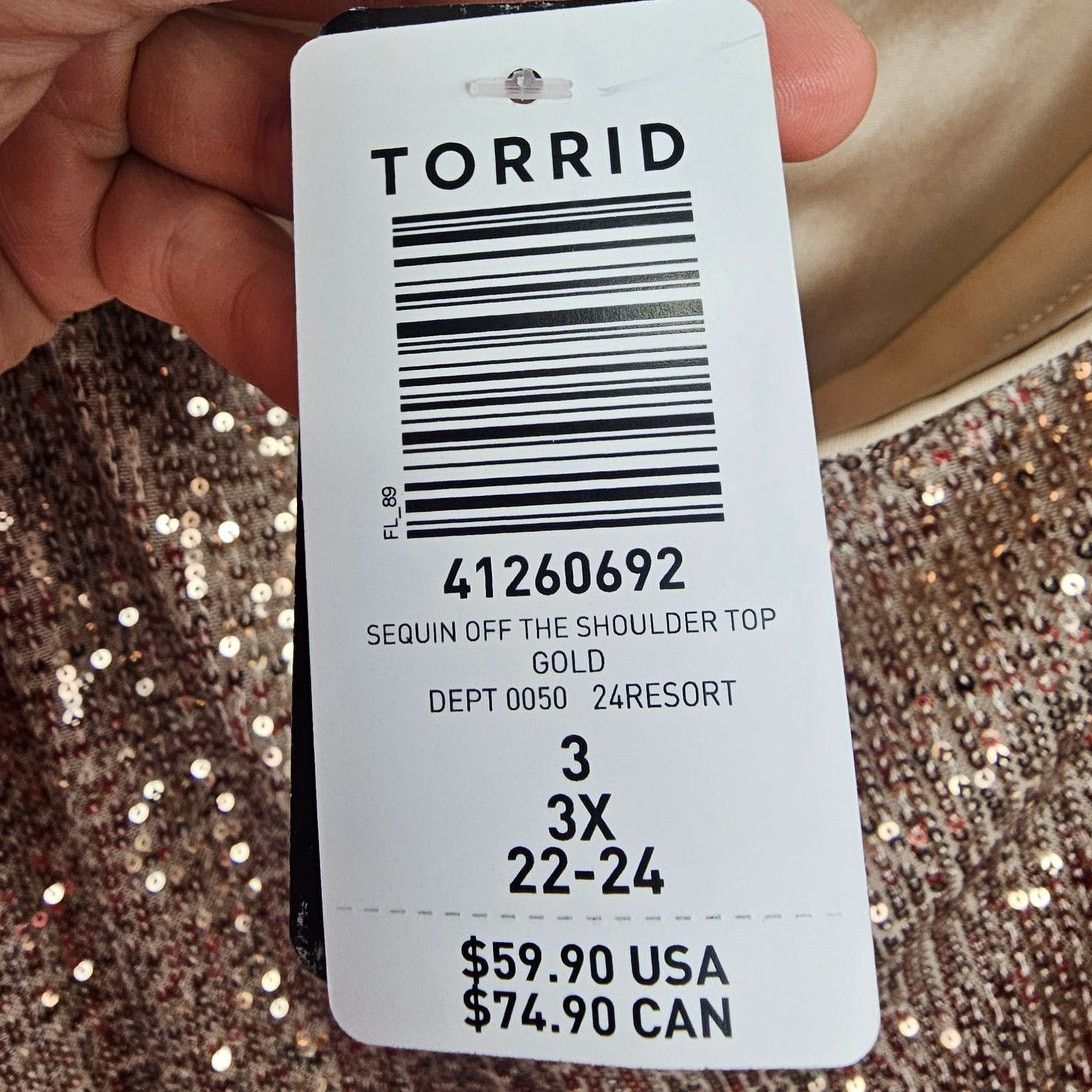 Torrid Torrid Womens Gold Sequin Off The Shoulder Top Plus Size 3X Size 3XL / US 20-22 - 7 Thumbnail