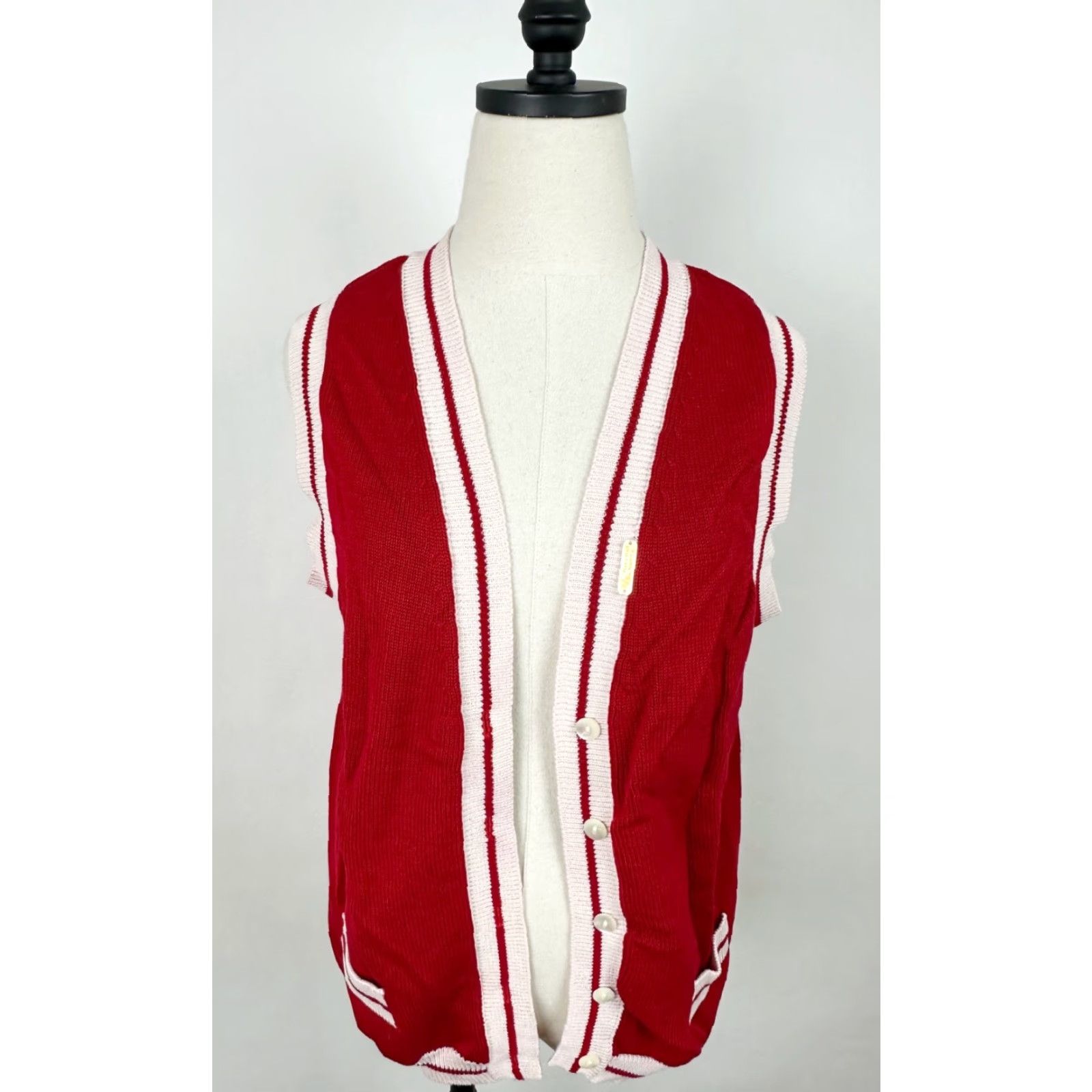 Vintage VINTAGE 90s Sweater Vest Womens Medium Bright Red Striped Golf Preppy Grandma Size M / US 6-8 / IT 42-44 - 2 Thumbnail
