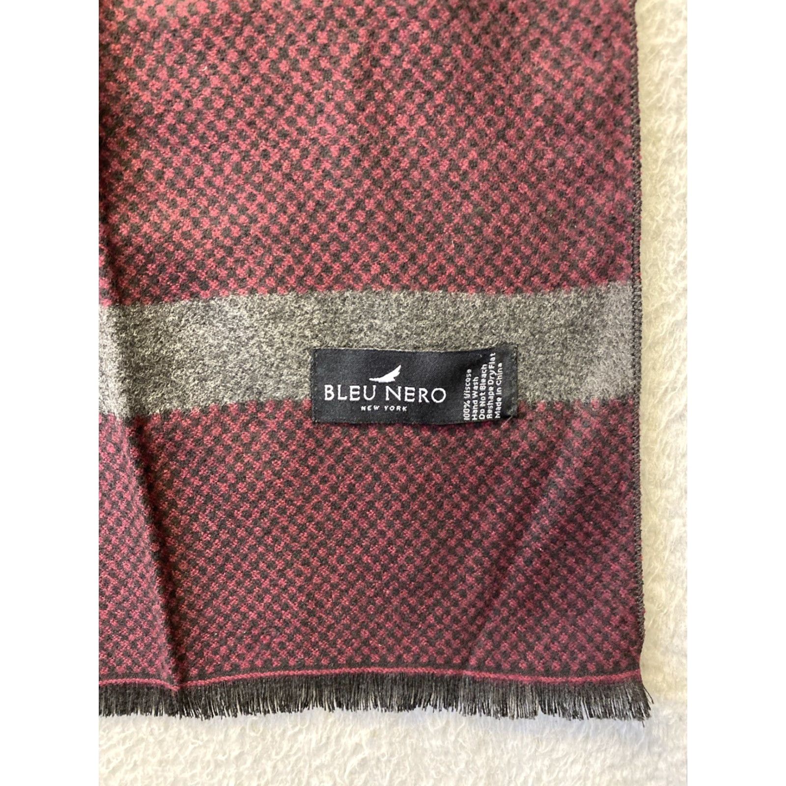 Vintage Bleu Nero New York Scarf Maroon Striped Viscose Winter Unisex /0160 Size ONE SIZE - 2 Thumbnail