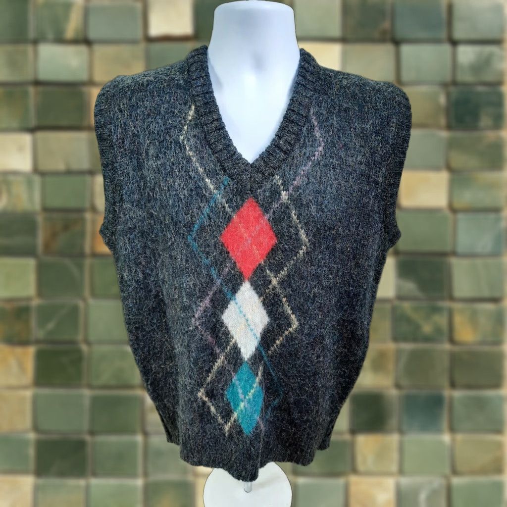 Vintage VINTAGE Adam Sloan Mens Sweater Vest Argyle Mohair Blend Gray 90s Size M Size US M / EU 48-50 / 2 - 1 Thumbnail