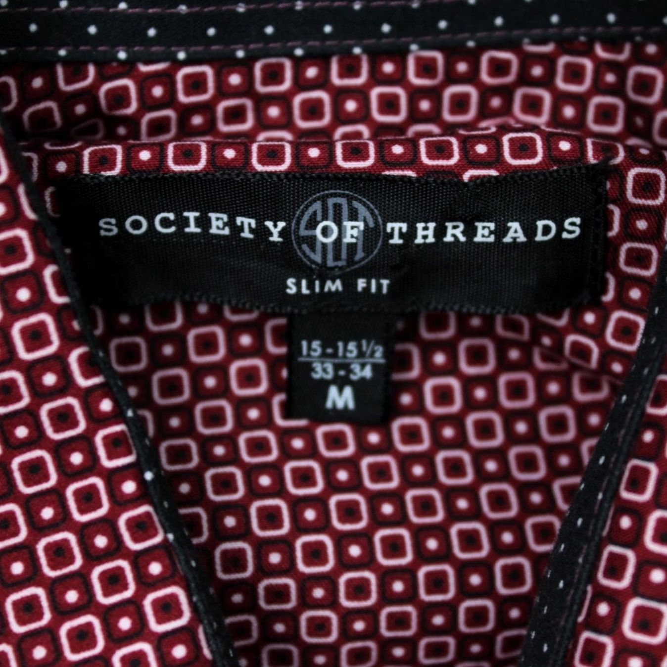 Vintage Society of Threads Shirt Mens 15-15 1/2 33/34 Red Black Slim Fit Geometric Long Sleeve Dress Shirt Mens Size US L / EU 52-54 / 3 - 6 Thumbnail