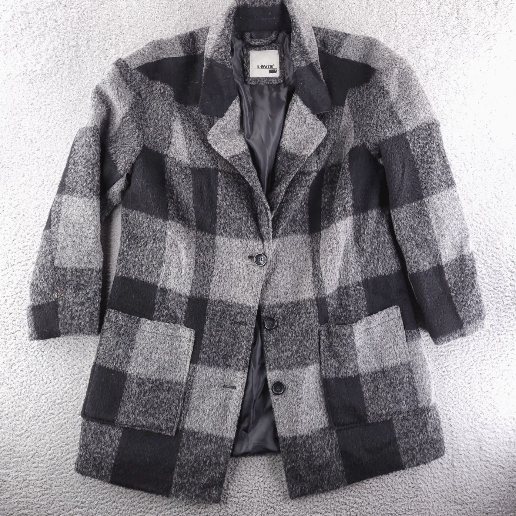 Levi's VINTAGE Levi's Coat Womens Large Wool Black White Overcoat Check Warm Size L / US 10 / IT 46 - 2 Thumbnail