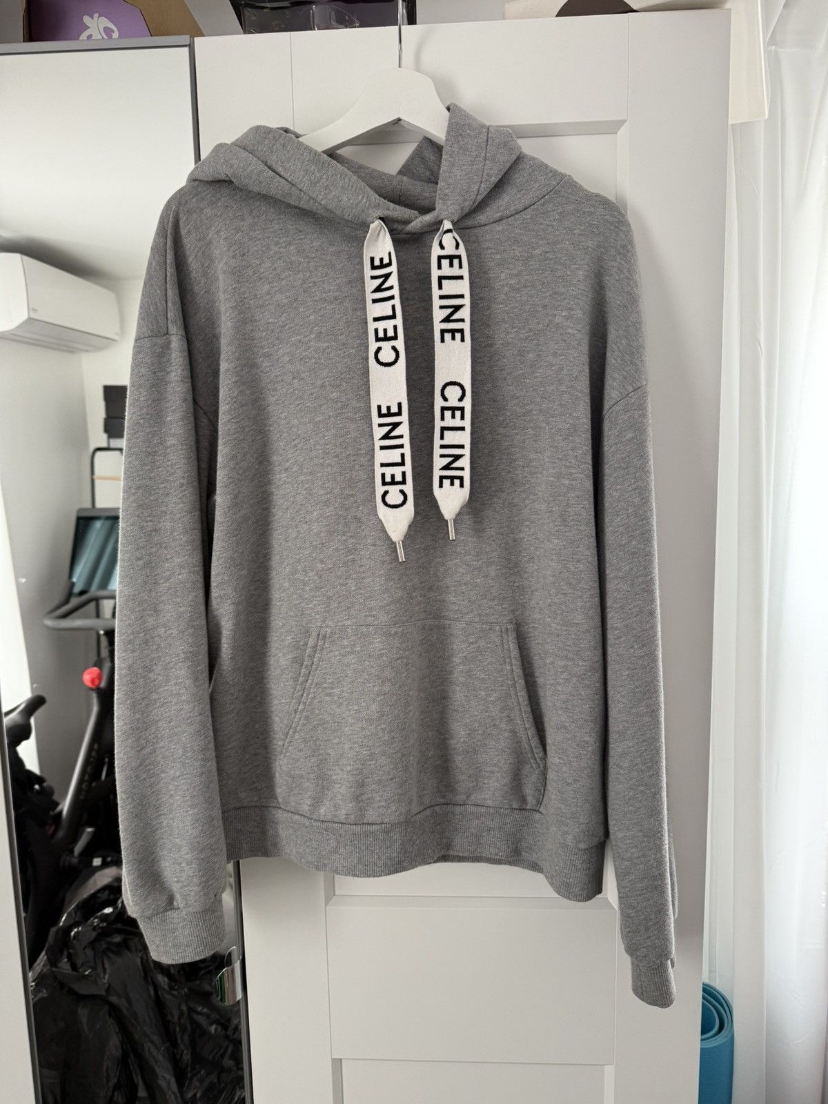 Celine Celine Logo Strings Hoodie Grey | Grailed