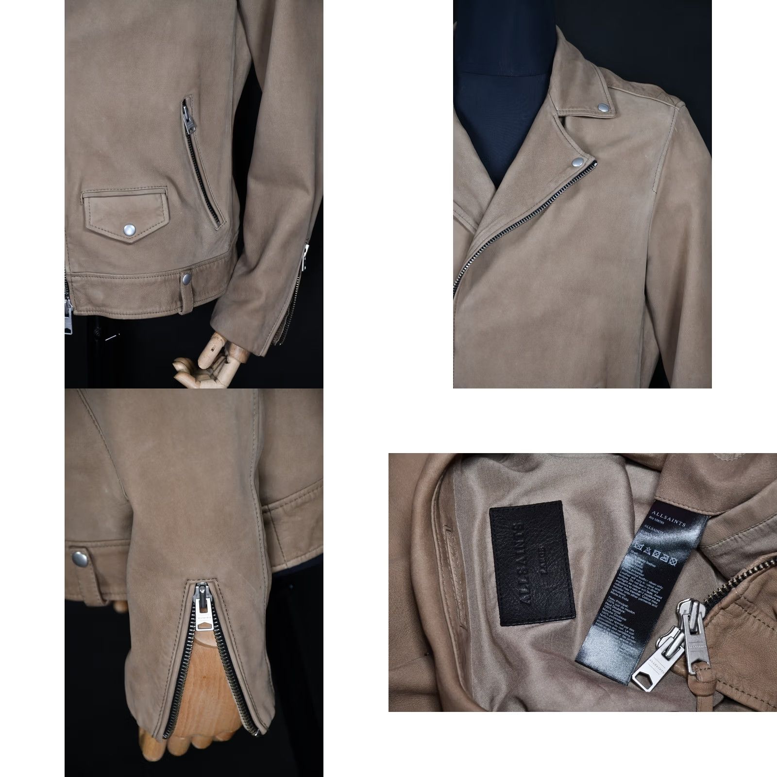 Allsaints All Saints Elwick Biker Leather Jacket Mens L Beige Blackout? Size US L / EU 52-54 / 3 - 8 Thumbnail