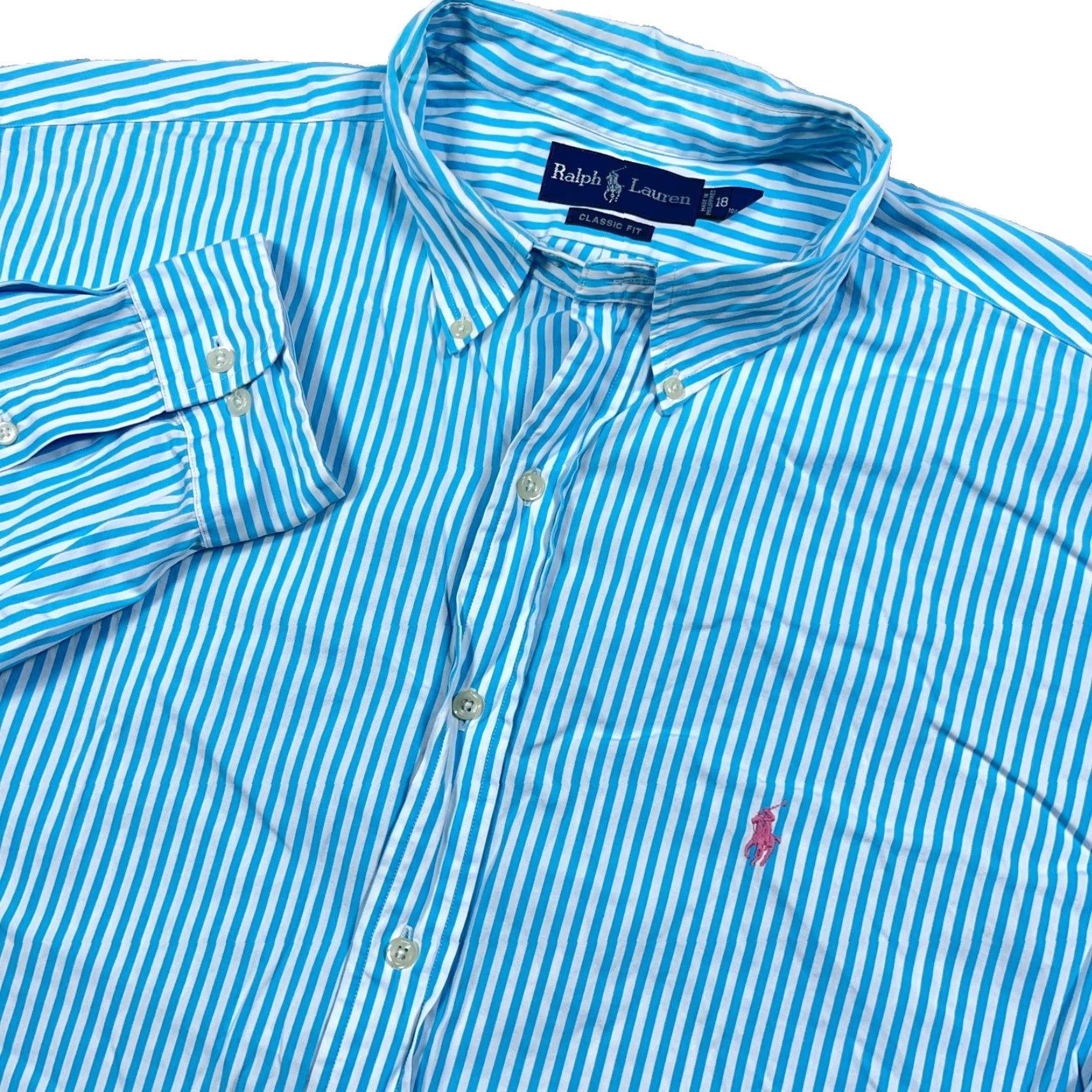 Ralph Lauren Ralph Lauren Shirt Men XXL 2XL Blue Striped Button-Up Poplin Classic Fit Size US XXL / EU 58 / 5 - 2 Thumbnail