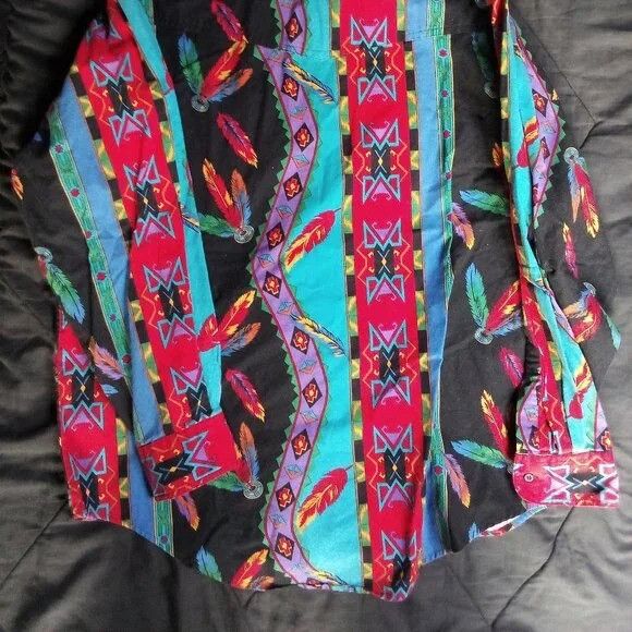 Wrangler Vintage Wrangler Aztec Feathers Brushpopper Western Shirt Size US XL / EU 56 / 4 - 7 Thumbnail
