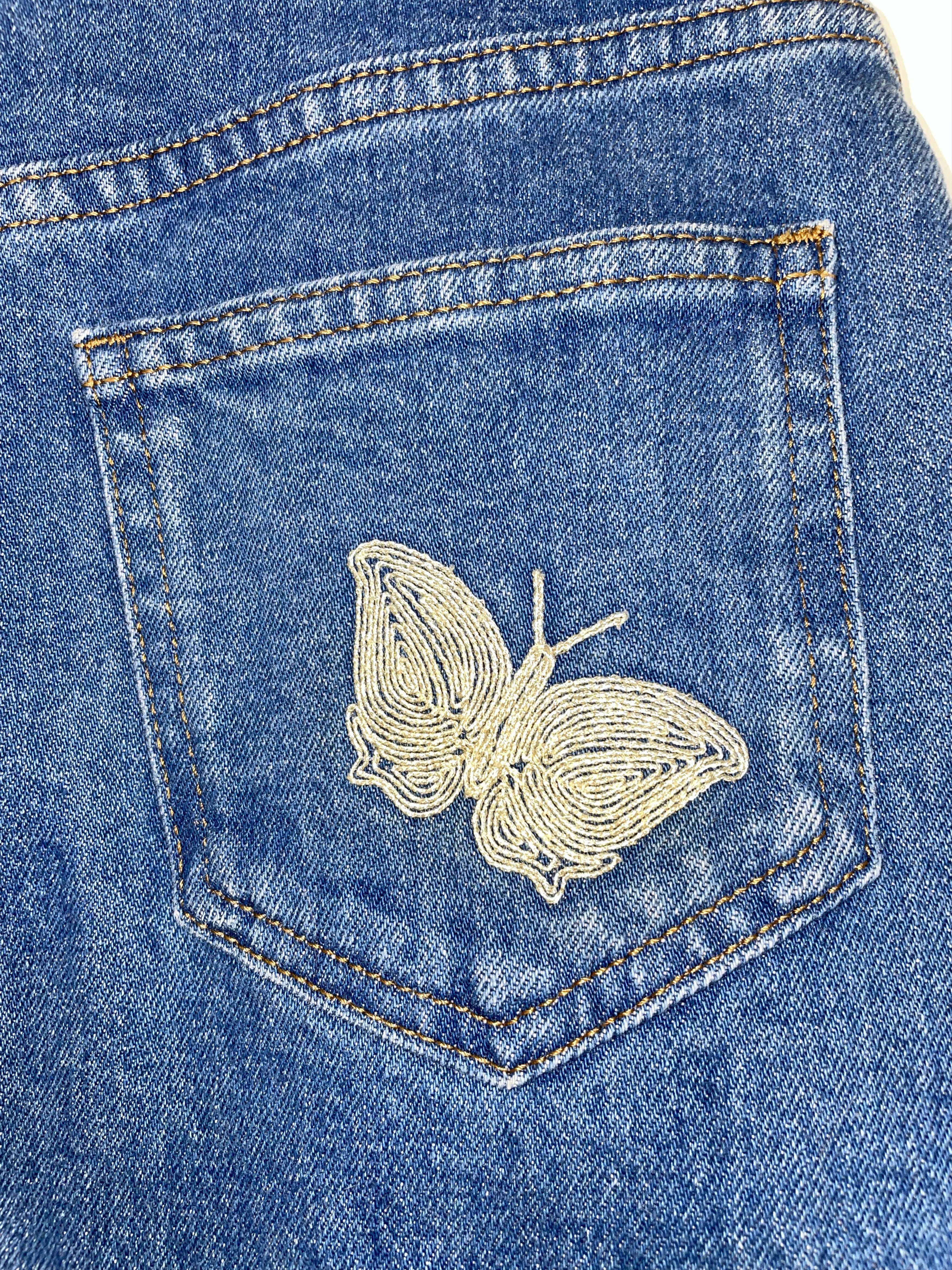 Gucci Embroidered Floral Butterfly Denim Skirt | IT38 UK6 XSmall Size 26" / US 2 / IT 38 - 5 Thumbnail