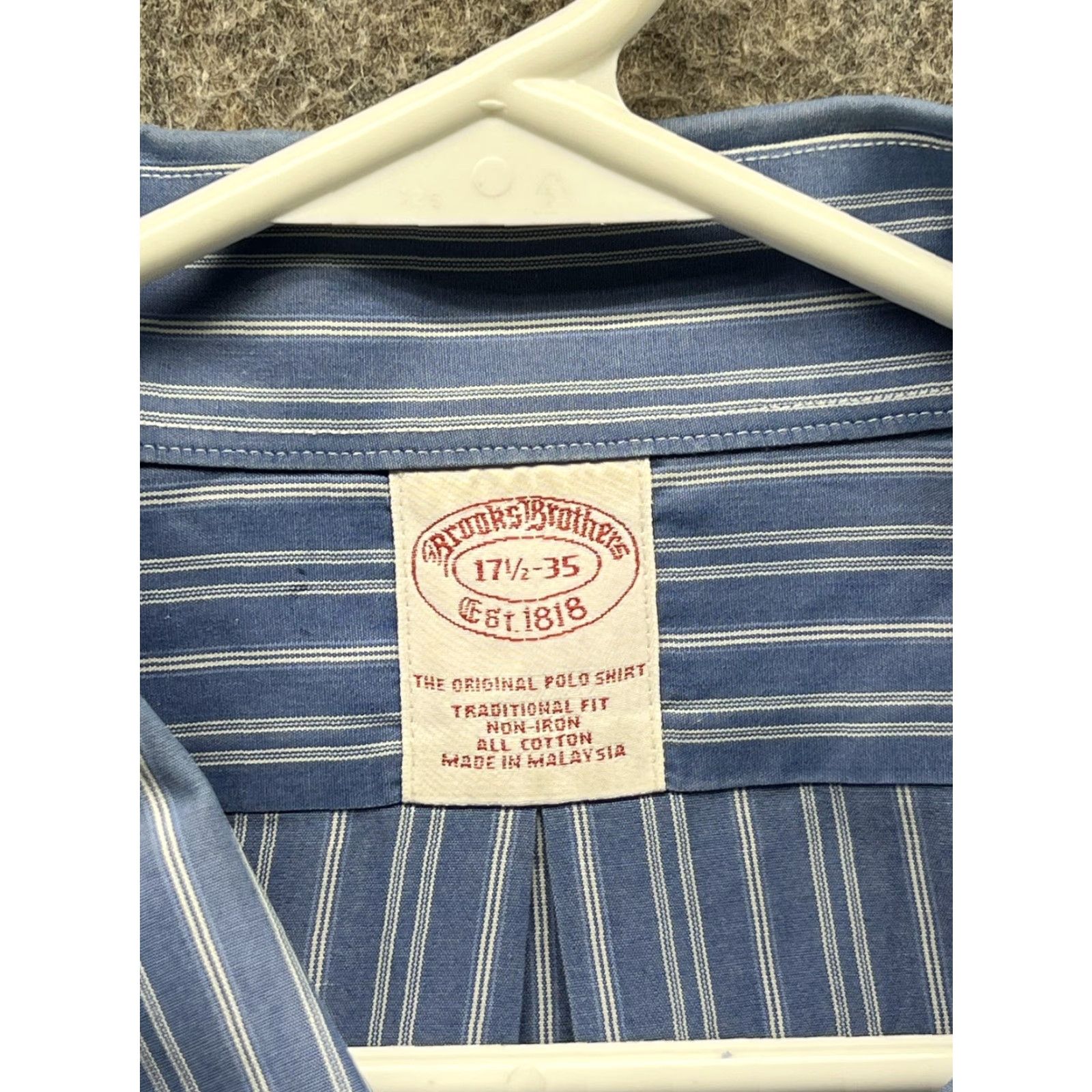 Brooks Brothers Brooks Brothers Dress Shirt Mens 17.5 35 Blue Stripe Traditional Fit Non Iron Shirt Size 48R - 2 Thumbnail