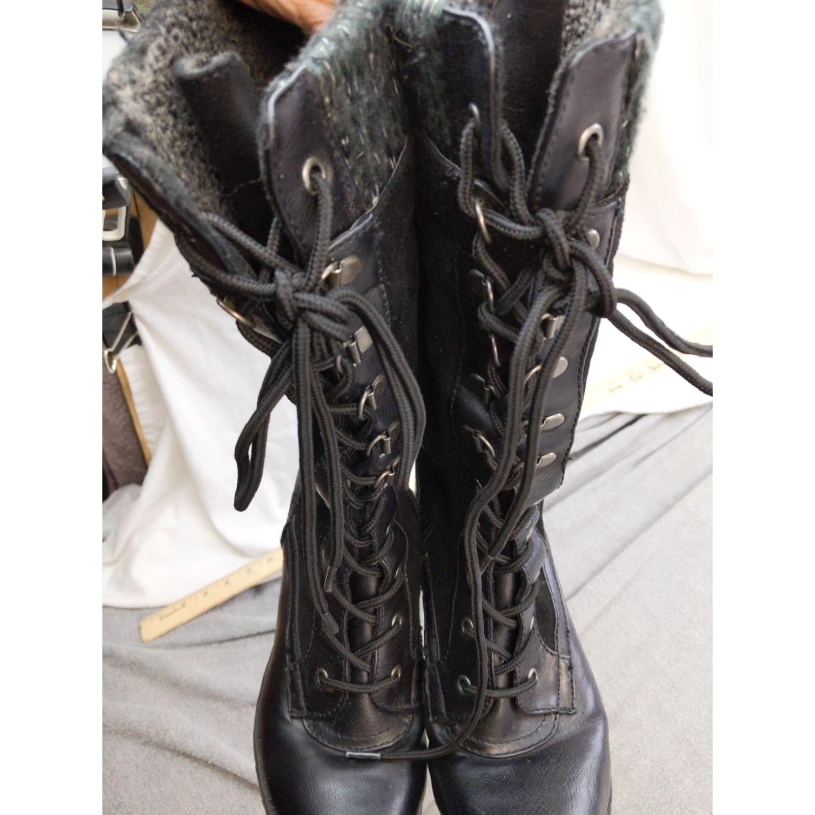 Vintage Report Mickey Boots Womens Size 6.5 Black Synthetic Mid Calf Combat Zip Lace Up Size US 7 / IT 37 - 5 Thumbnail