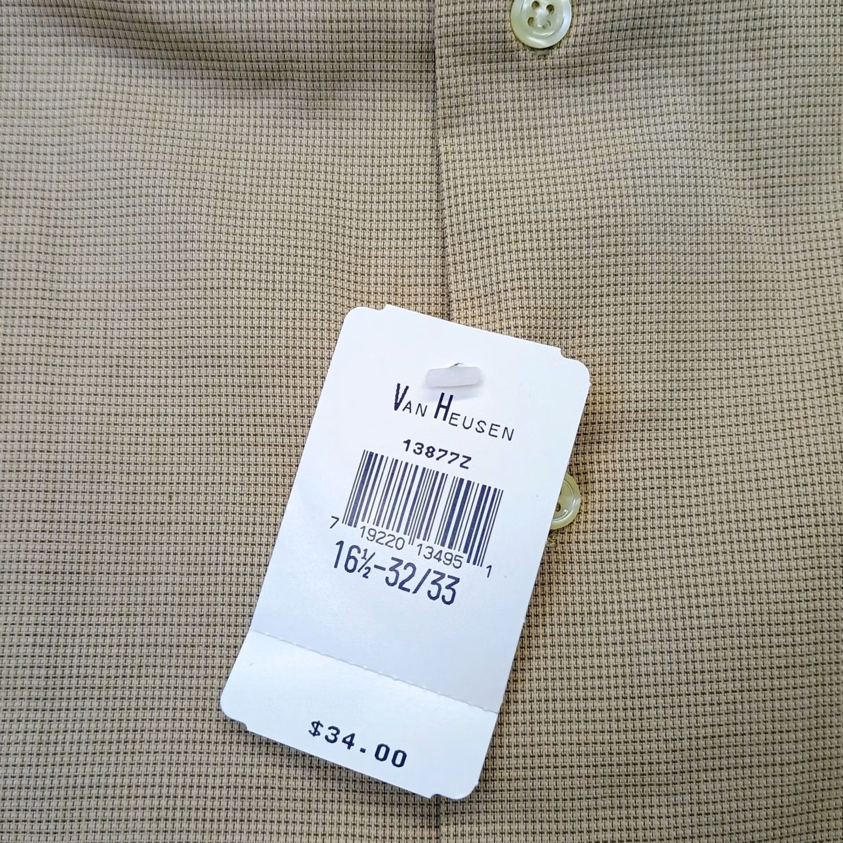Van Heusen Van Heusen Dress Shirt Mens 16.5 Tan Long Sleeve Button-Down Formal Shirt Size 46R - 7 Thumbnail