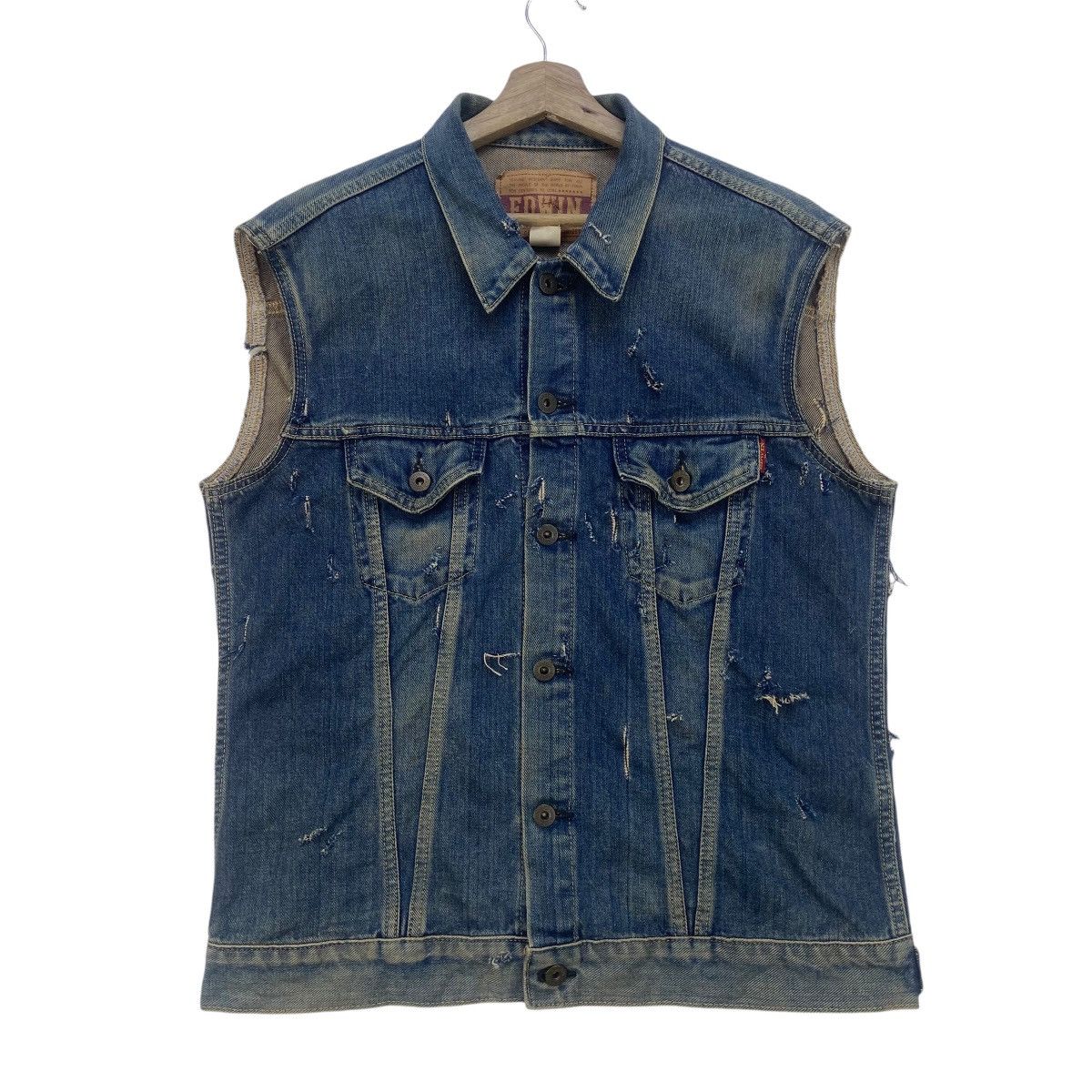 Edwin Vintage Edwin Trucker Sleeveless Distressed Denim Jacket Size US M / EU 48-50 / 2 - 1 Thumbnail