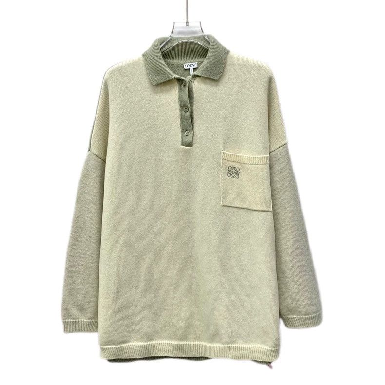 Loewe Loewe Muted beige logo embroidered collar long sleeve knit Size XS / US 0-2 / IT 36-38 - 1 Thumbnail