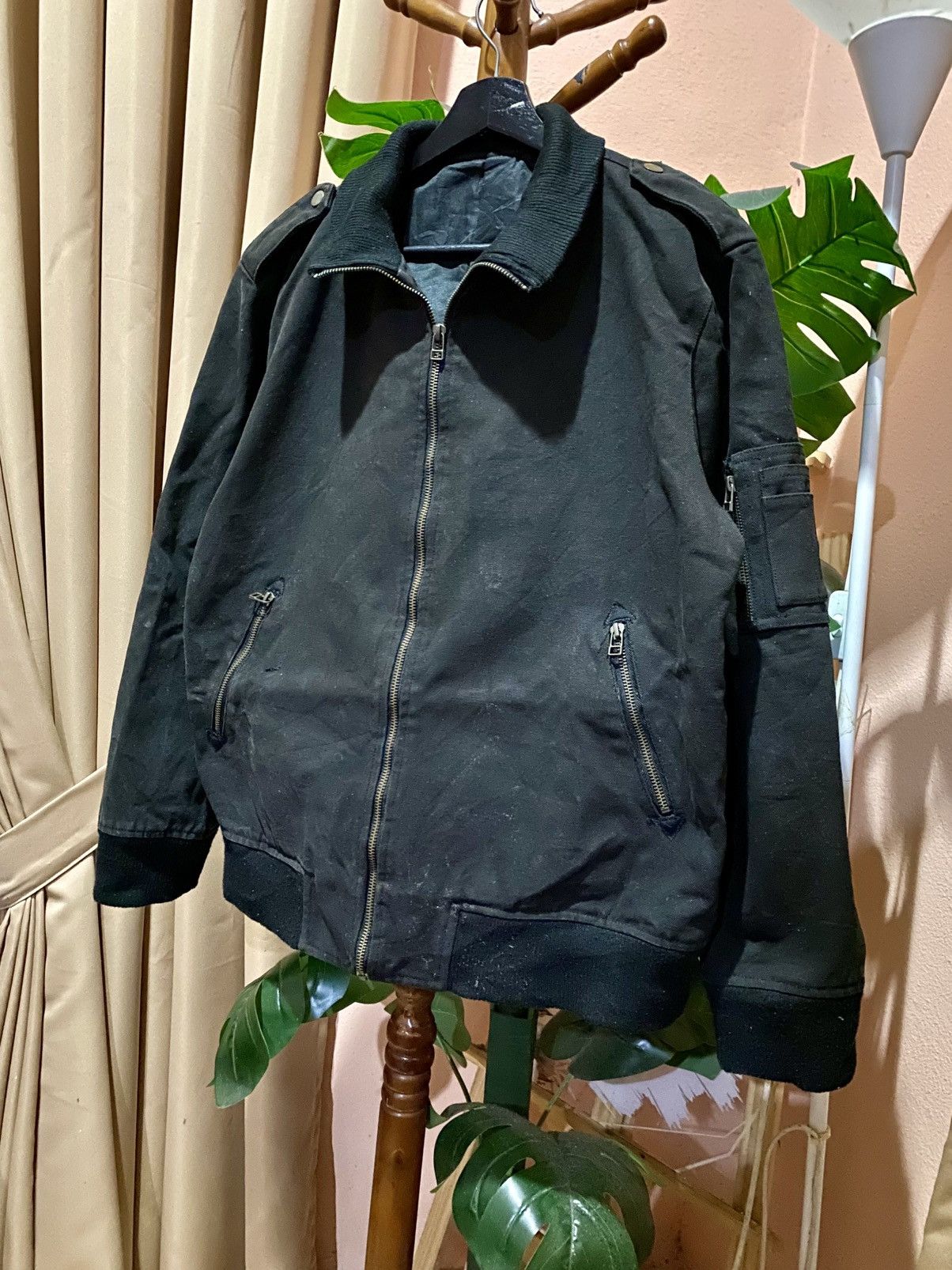 Japanese Brand Vomanie Black Canvas Bomber Jacket Military-Style Workwear Size US L / EU 52-54 / 3 - 4 Thumbnail