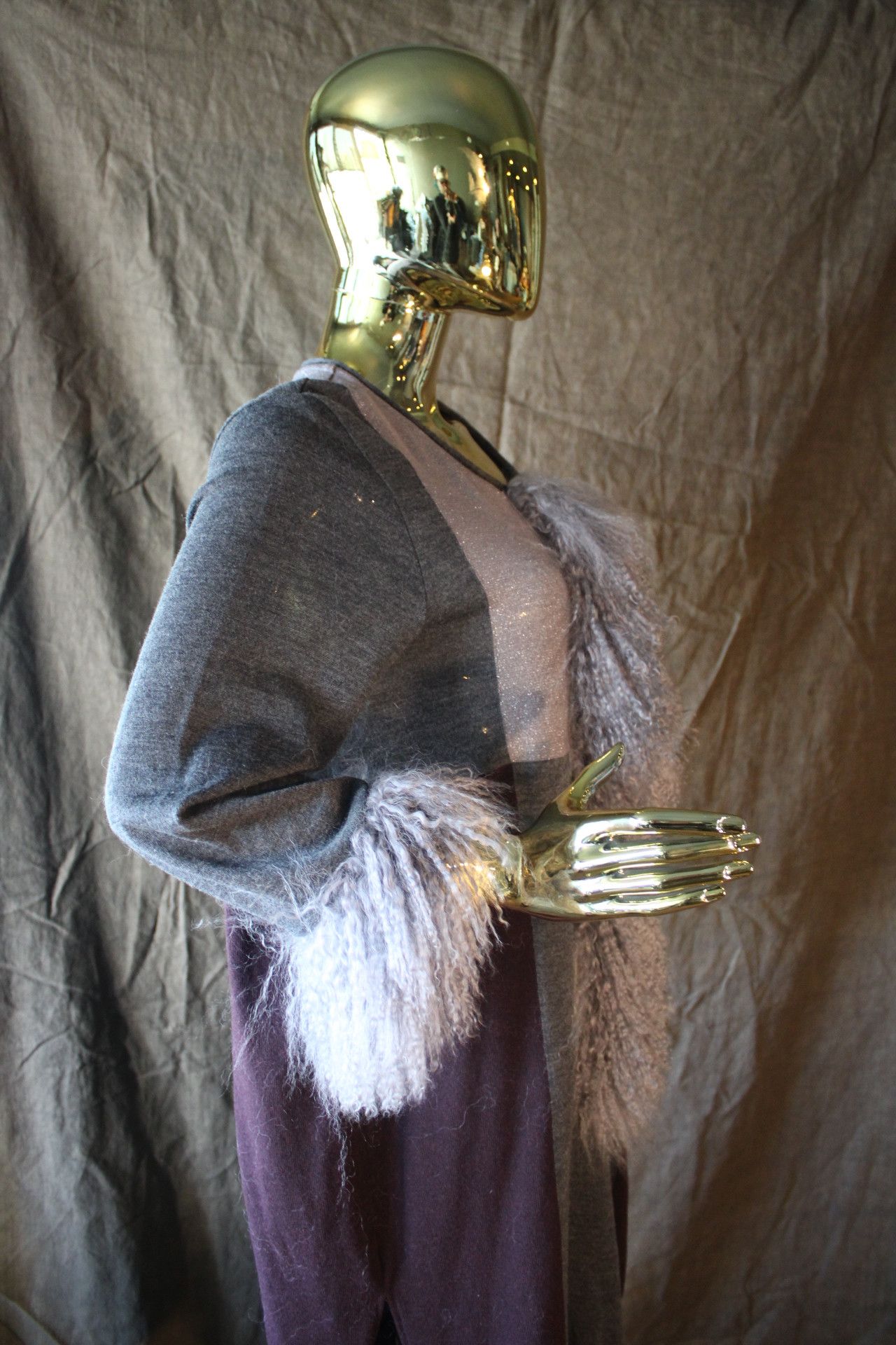 Other Custom-made Long sweater (wool) with real Mongolian fur Size US L / EU 52-54 / 3 - 5 Thumbnail