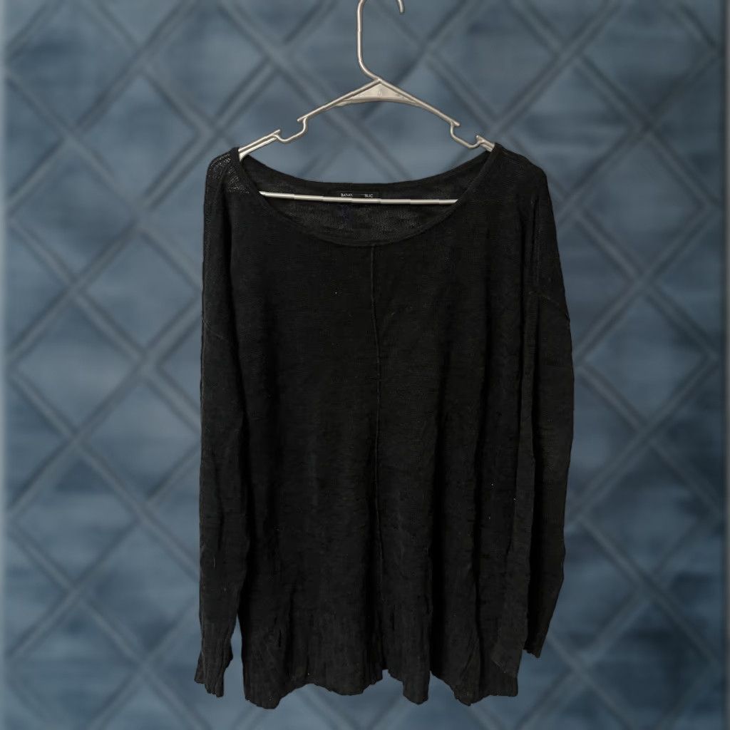 Banana Republic Banana Republic Solid Ramie Rayon Knit Sweater Large Black Ribbed Women Pullover Knit Shirt/Ribbed Viscose Blend Black Knit 90s Theme Rose Size L / US 10 / IT 46 - 1 Thumbnail