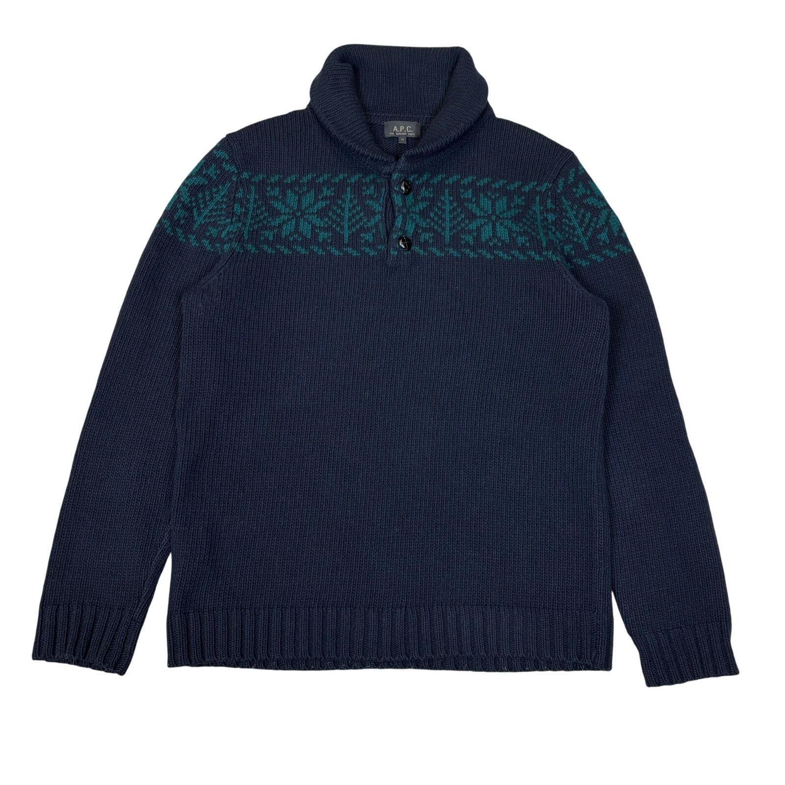 A.P.C. Wool Italian Yarn Fair Isle Shawl Sweater Men's M