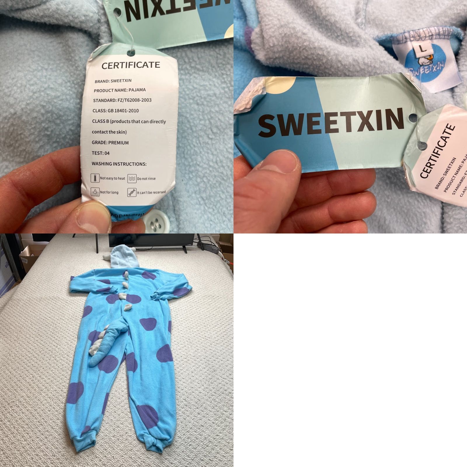 Vintage Sweetxin Plush Character PJ One Piece Hooded Blue Dinosaur Size Large New NWT Size ONE SIZE - 9 Thumbnail
