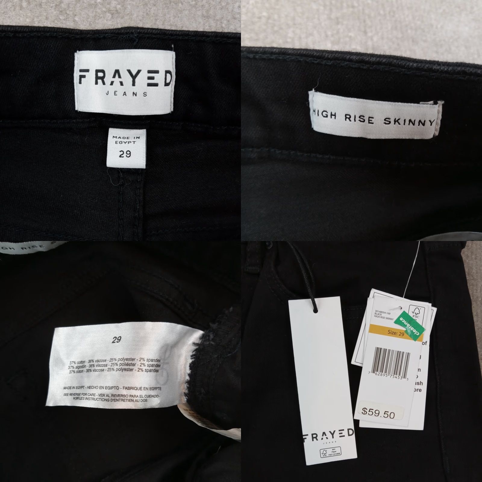 Vintage Frayed Jeans Womens High Rise Skinny Black Denim Jeans 29 Size 29" - 8 Thumbnail