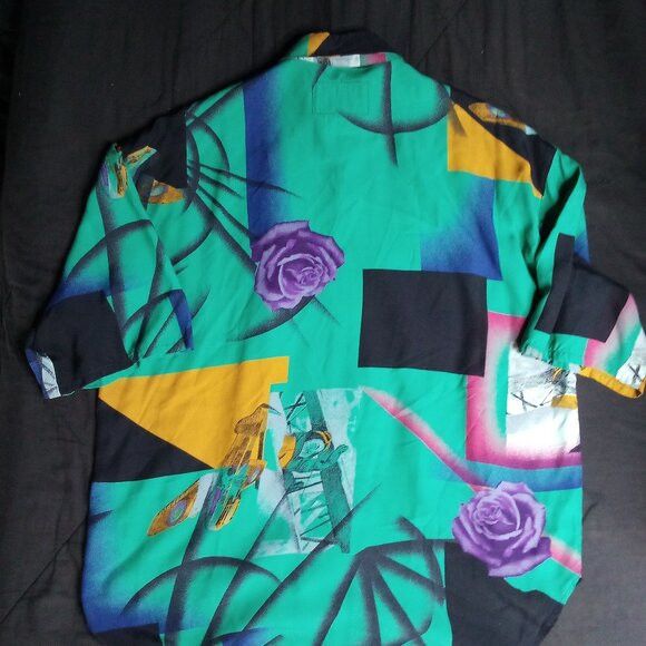 Other Vintage Cafe Abstract Airplane Rose Polyester Disco Shirt Size US XL / EU 56 / 4 - 5 Thumbnail