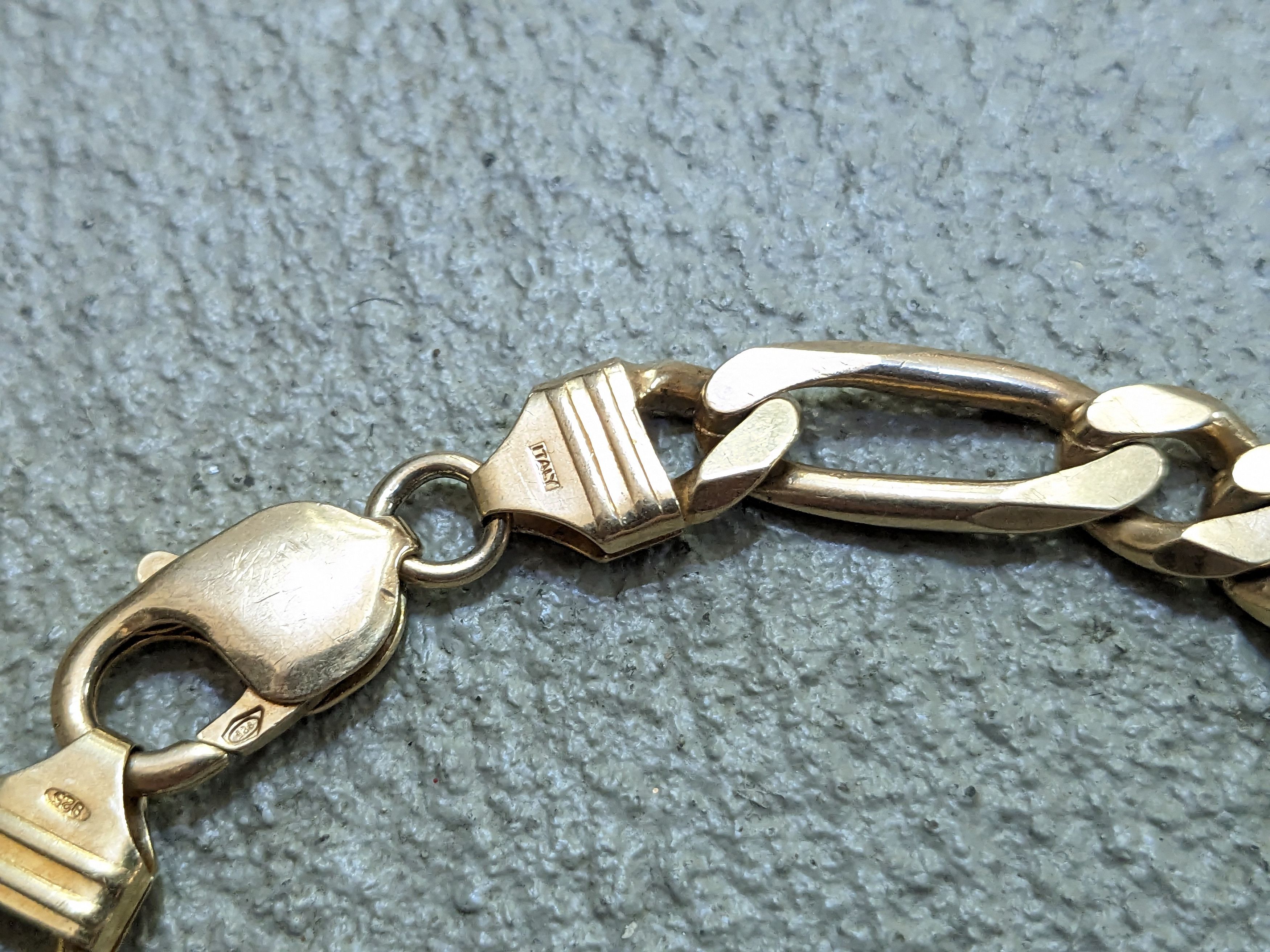 Jewelry Vintage Sterling Silver Bracelet Figaro 8.25" Italy Biker Size ONE SIZE - 5 Thumbnail