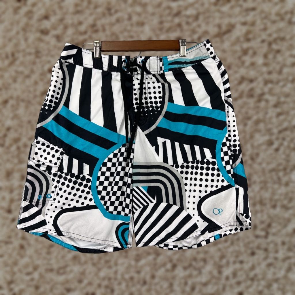 Ocean Pacific Ocean Pacific Swim Trunks Mens 34 Blue Black Board Shorts Cargo Pockets Surf Beach Size US 34 / EU 50 - 1 Thumbnail