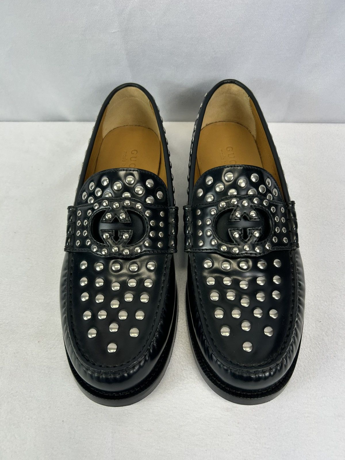 Gucci GUCCI Studded Interlocking G Leather Loafers Size US 10.5 / EU 43-44 - 3 Thumbnail