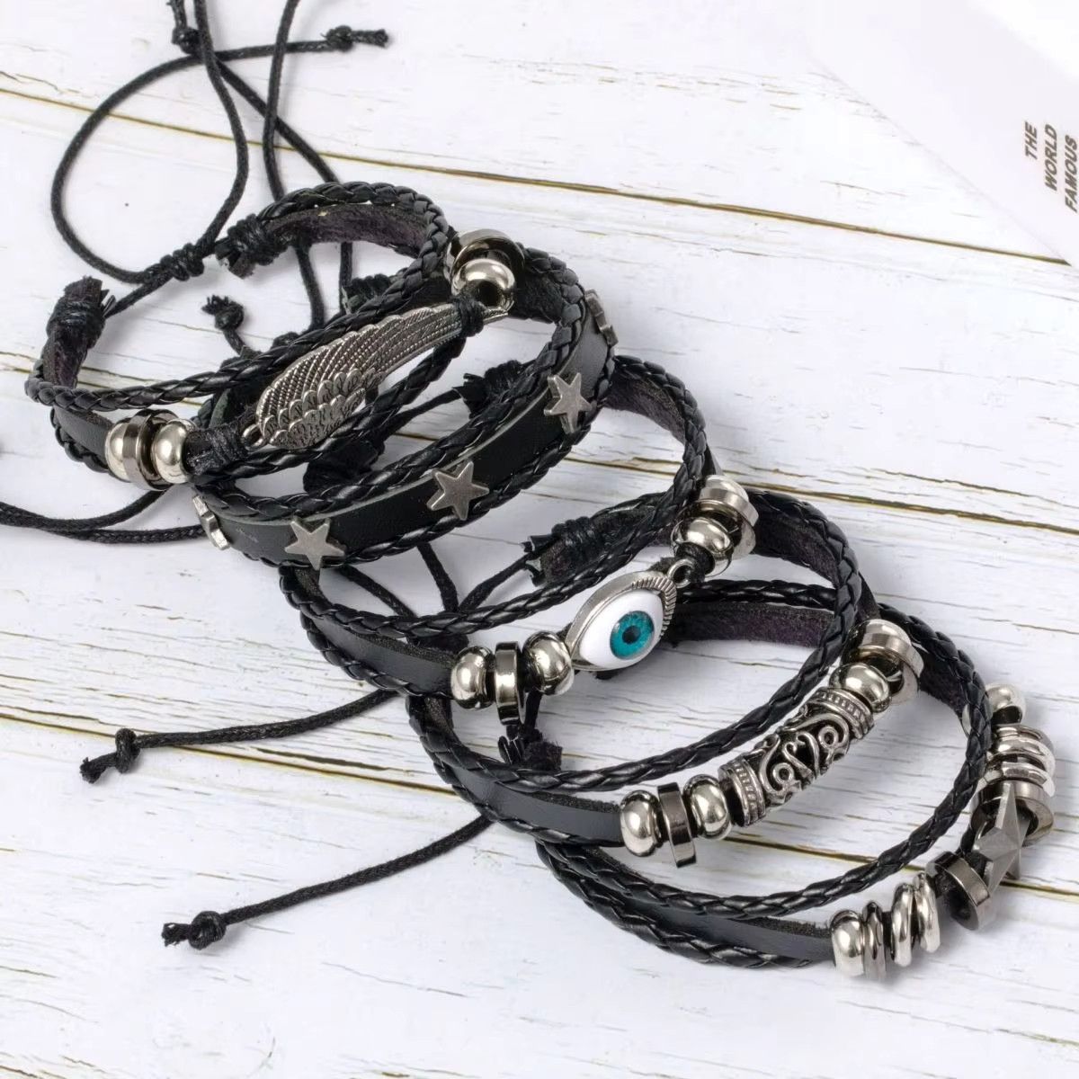 Jewelry Evil Eye Wing Star Braided Punk Style Bracelet Size ONE SIZE - 5 Thumbnail