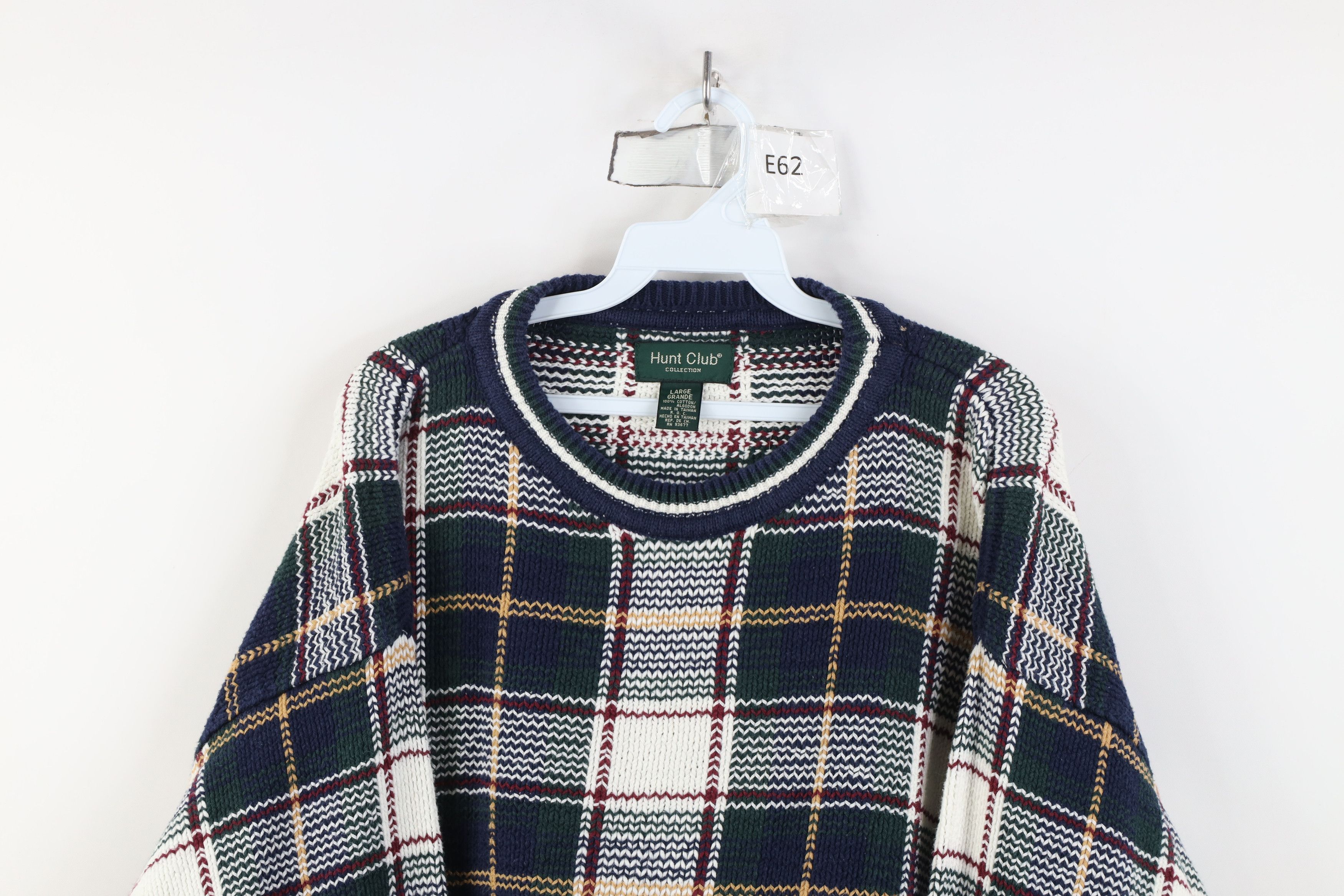Vintage Vintage 90s Streetwear Cotton Knit Crewneck Sweater Plaid Size US L / EU 52-54 / 3 - 2 Thumbnail