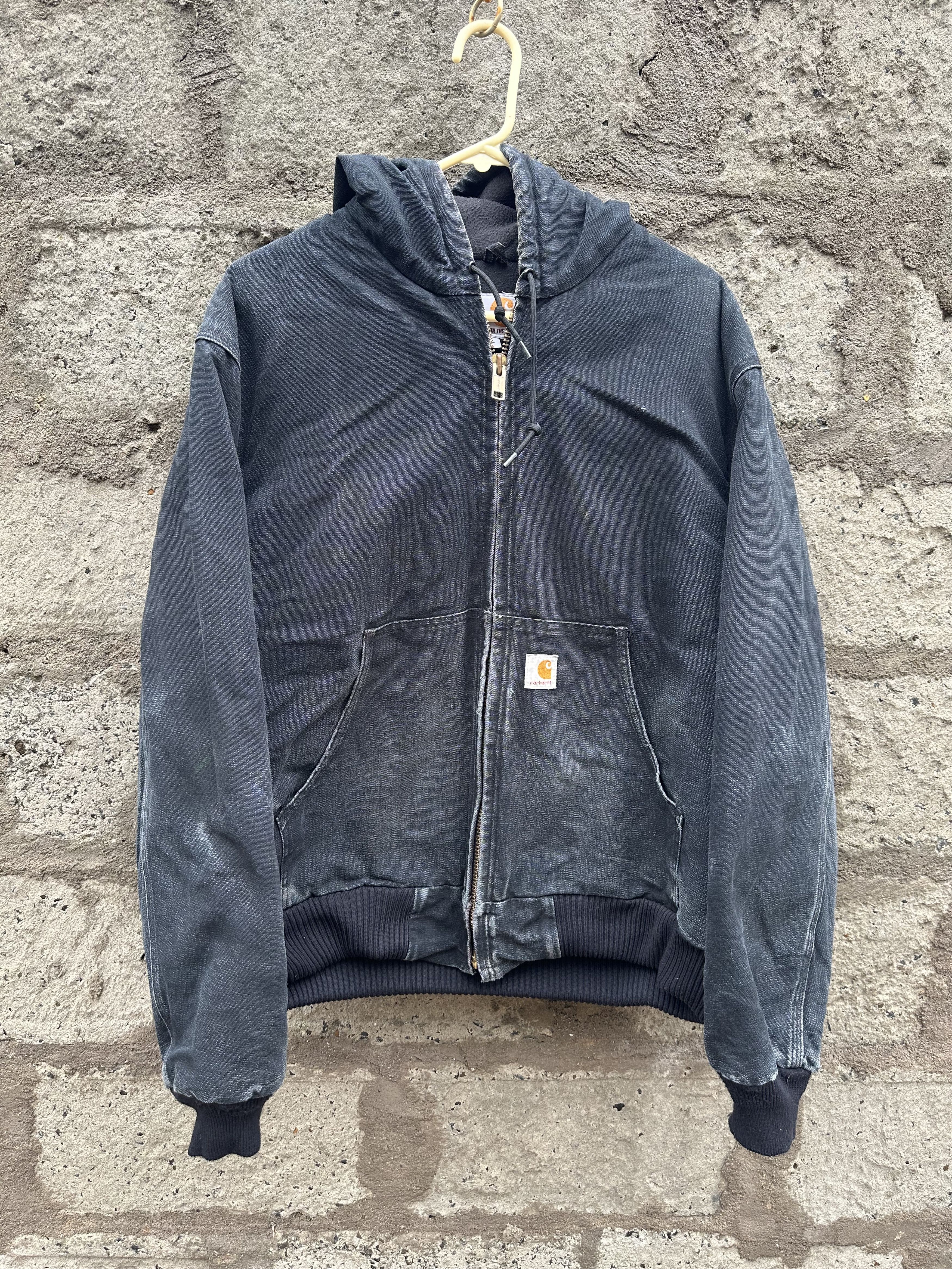 Carhartt × Vintage Vintage 90s Carhartt J140 Faded Black Hooded Work Jacket Size US L / EU 52-54 / 3 - 9 Thumbnail