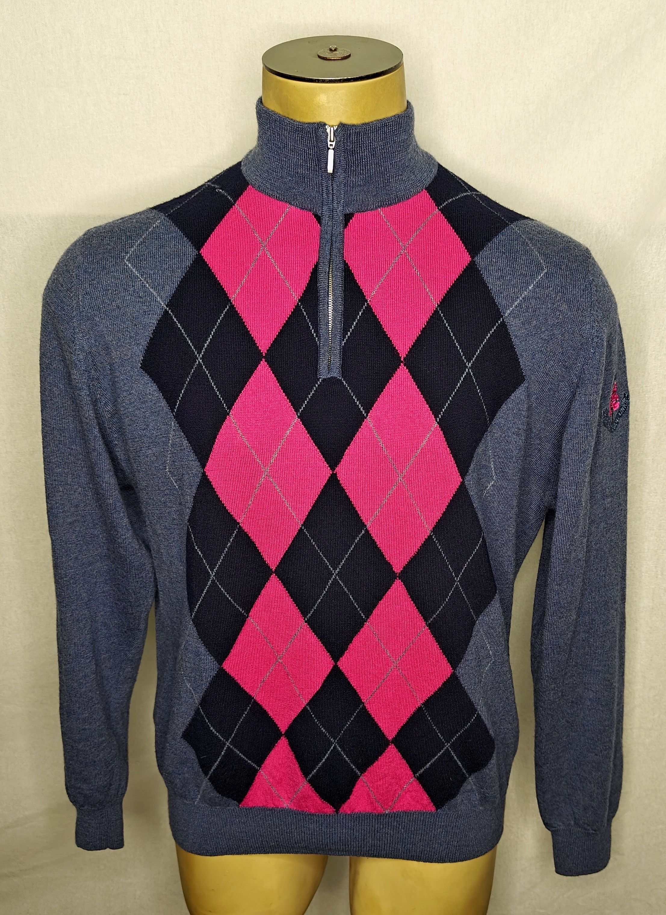 Johnstons Of Elgin Johnstons of Elgin wool gray pink 1/4 zip argyle sweater Size US L / EU 52-54 / 3 - 2 Thumbnail