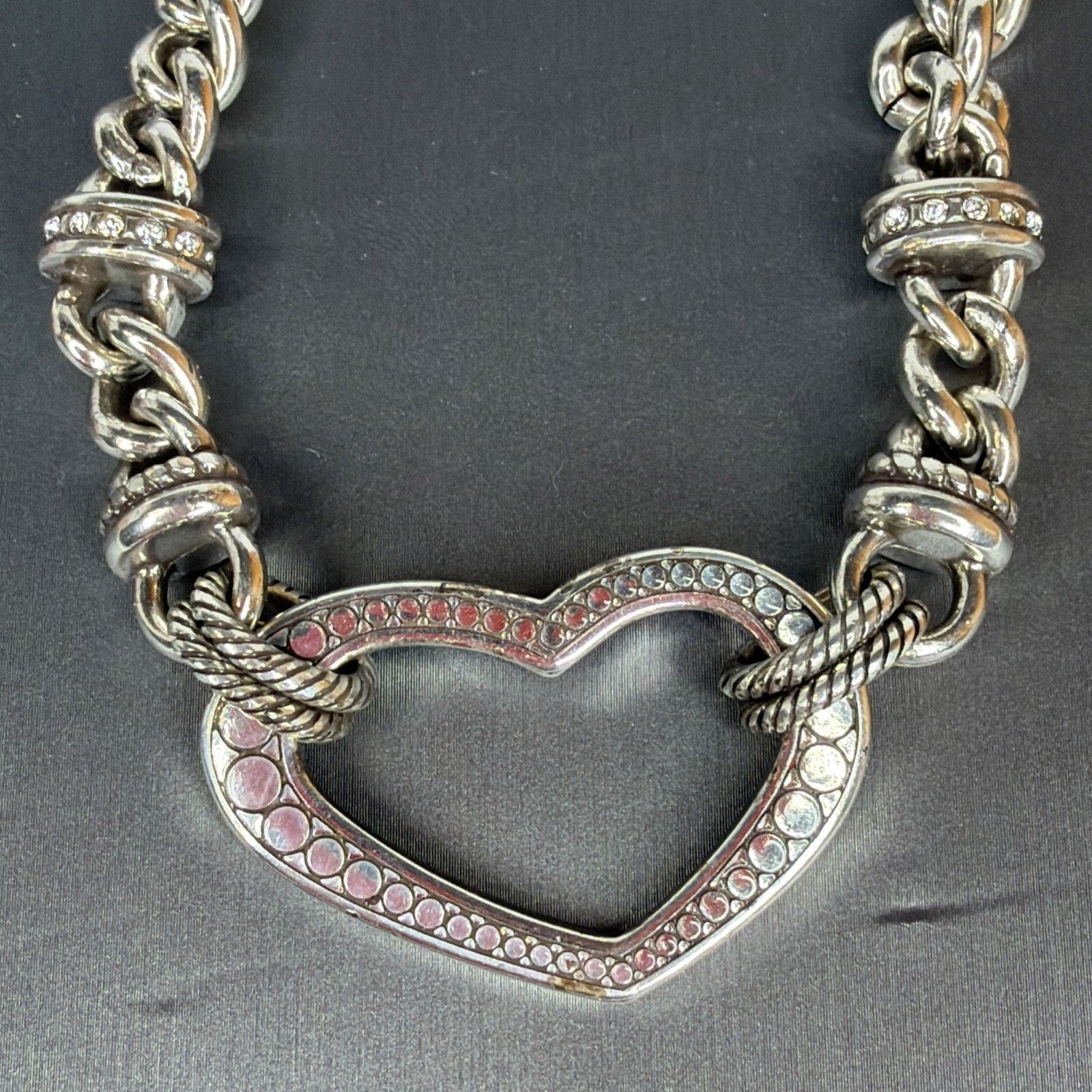 Brighton Brighton Silver Tone Chunky Chain Pave Open Heart Necklace Size ONE SIZE - 9 Thumbnail