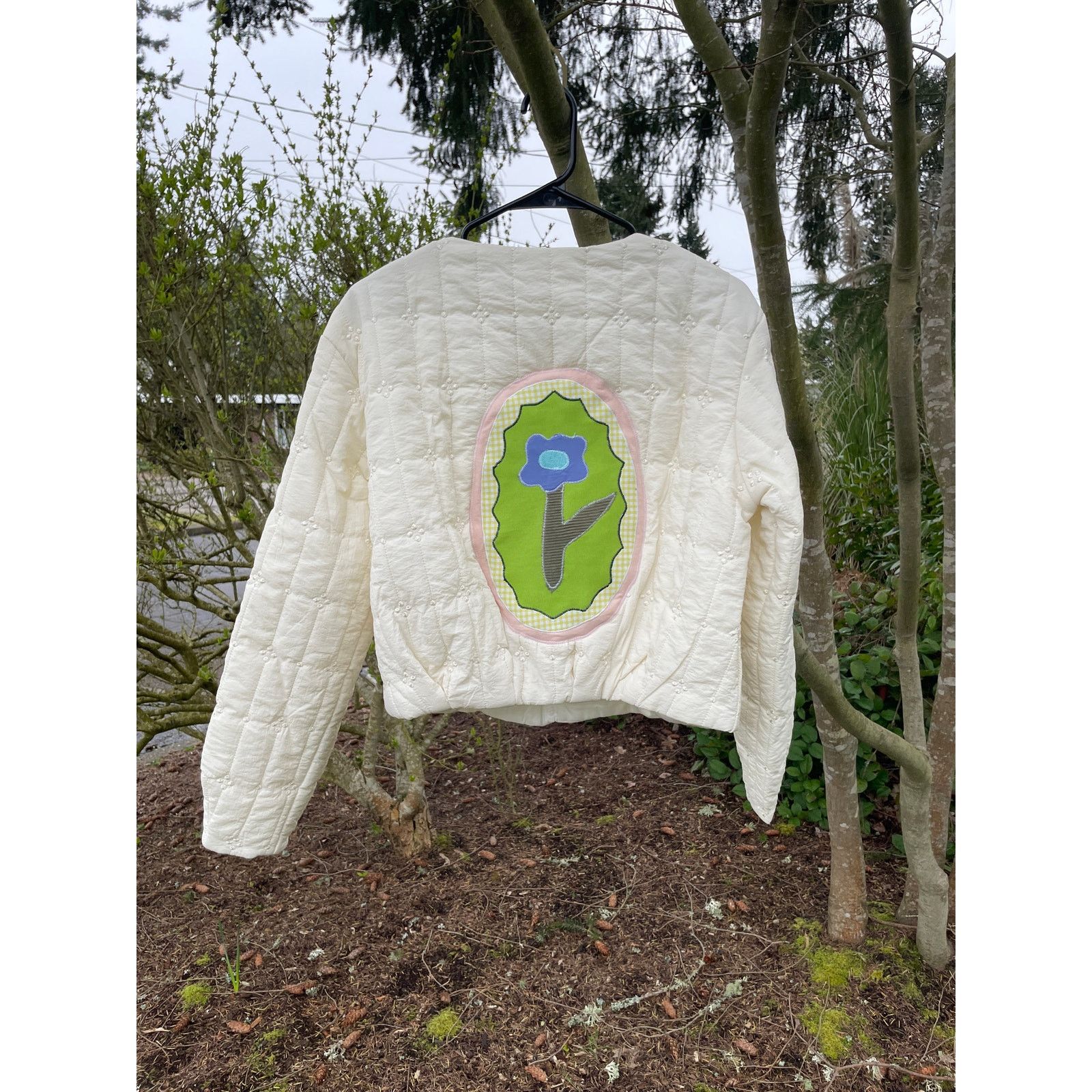 Handmade Size 6 Quilted Coat Jacket with Floral Applique Size M / US 6-8 / IT 42-44 - 4 Thumbnail