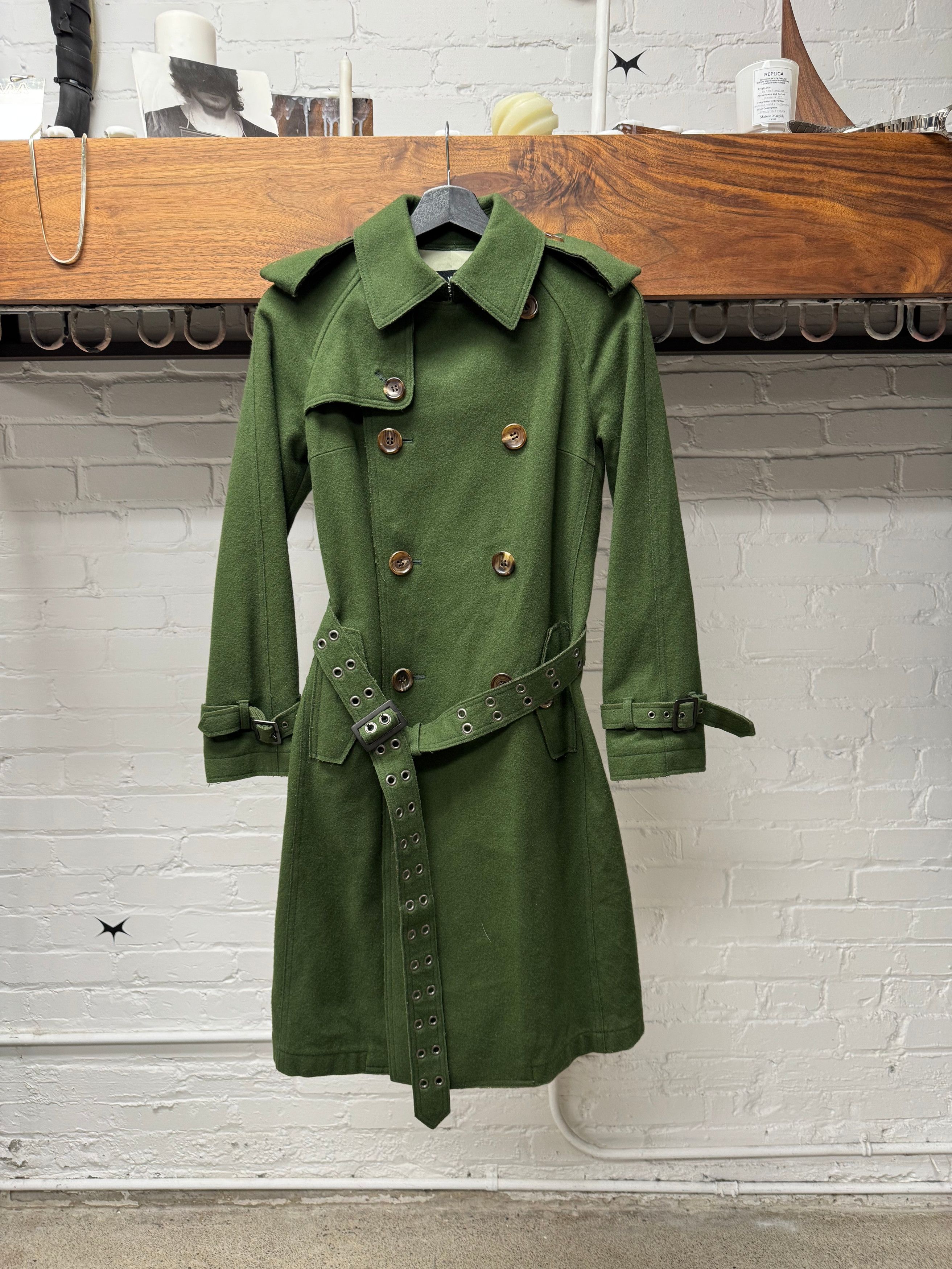 Junya Watanabe AW2006 Junya Watanabe ‘Taxi Driver’ Distressed Green Wool Trench Coat Size US S / EU 44-46 / 1 - 1 Thumbnail