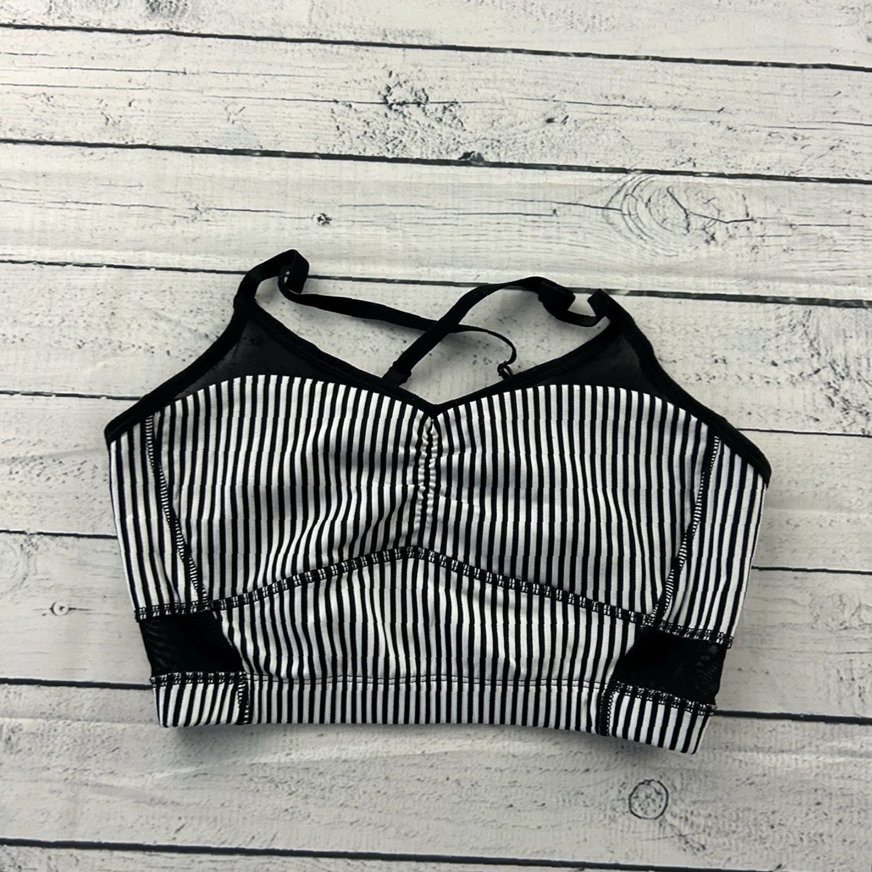 Vintage Lucy Striped Cinch Front Crossback Yoga Sports Bra Women's S Black Size ONE SIZE - 2 Thumbnail