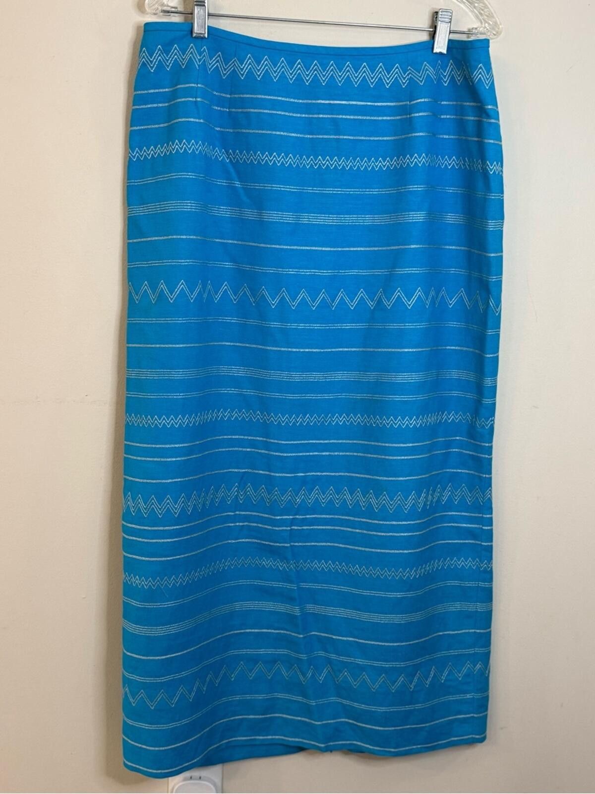 Other Kasper linen blend embroidered maxi skirt teal white SZ 14 Size 36" / US 14 / IT 50 - 3 Thumbnail