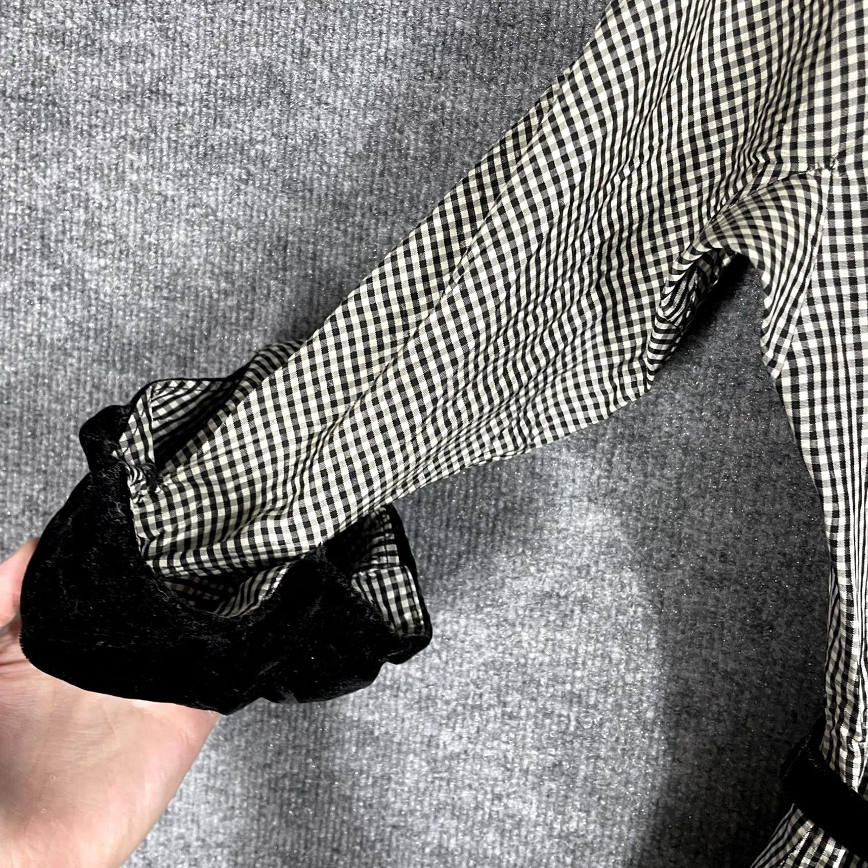 Velvet VINTAGE 1950s Rockabilly Gingham Plaid Dress Women Small Black Velvet Shirtwaist Nylon Size S / US 4 / IT 40 - 6 Thumbnail