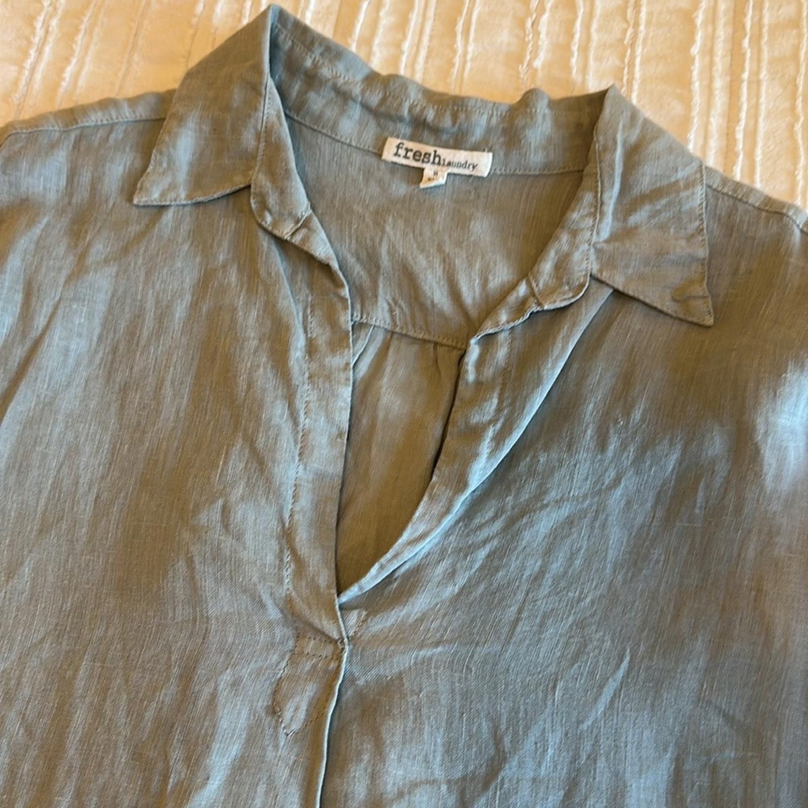 Fresh Laundry Linen Tunic Dress Pockets Long sleeve Gray