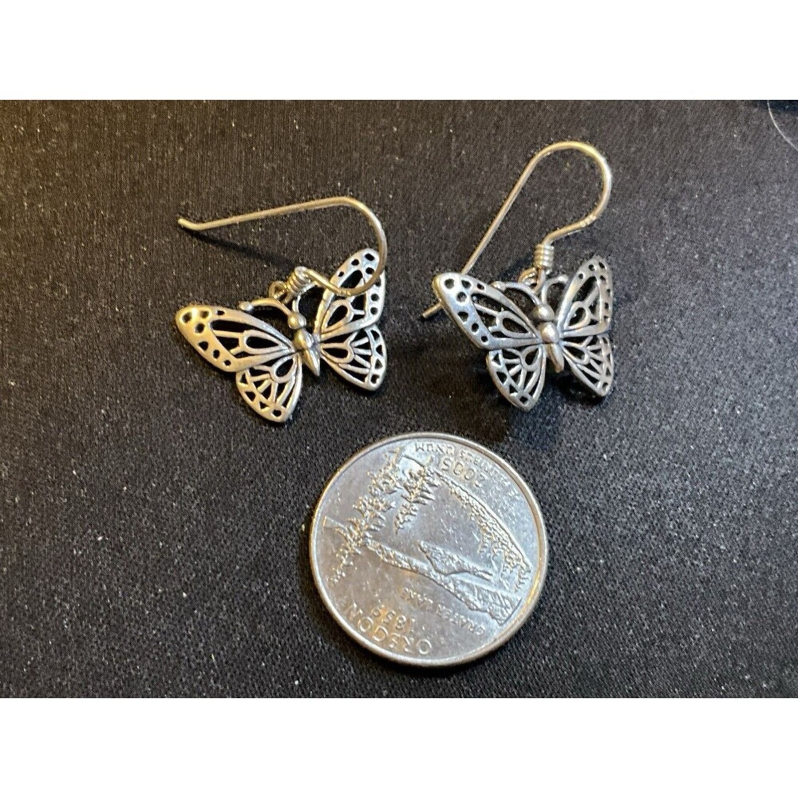 Other 925 Sterling Silver Fish Hook Butterfly Earrings Size ONE SIZE - 2 Thumbnail