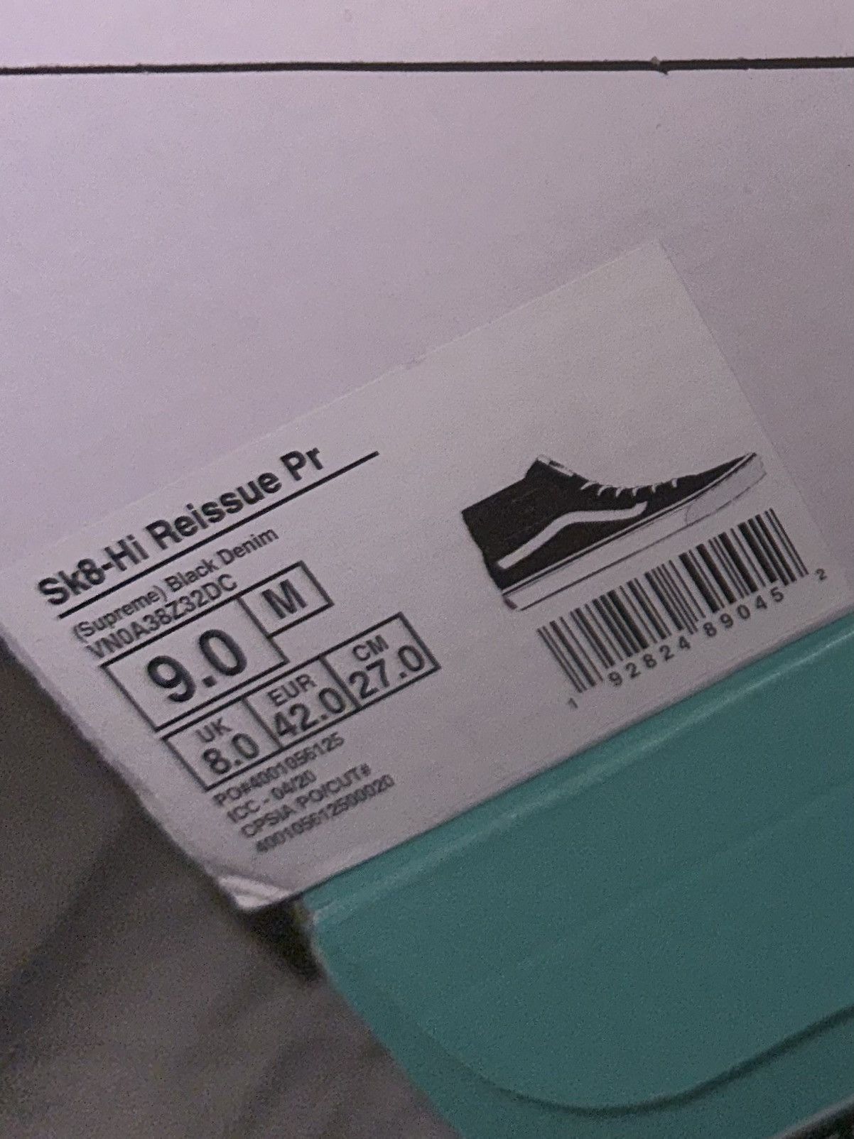 Supreme × Vans VANS X SUPREME “Sk8-Hi Reissue” Black Denim Shoes *Deadstock Size US 9 / EU 42 - 8 Thumbnail