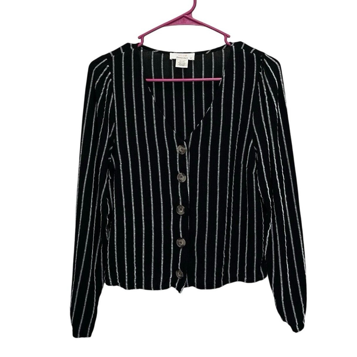 Urban Outfitters Urban Romantics | Black Striped Button Top Small Outfitters Size S / US 4 / IT 40 - 1 Thumbnail