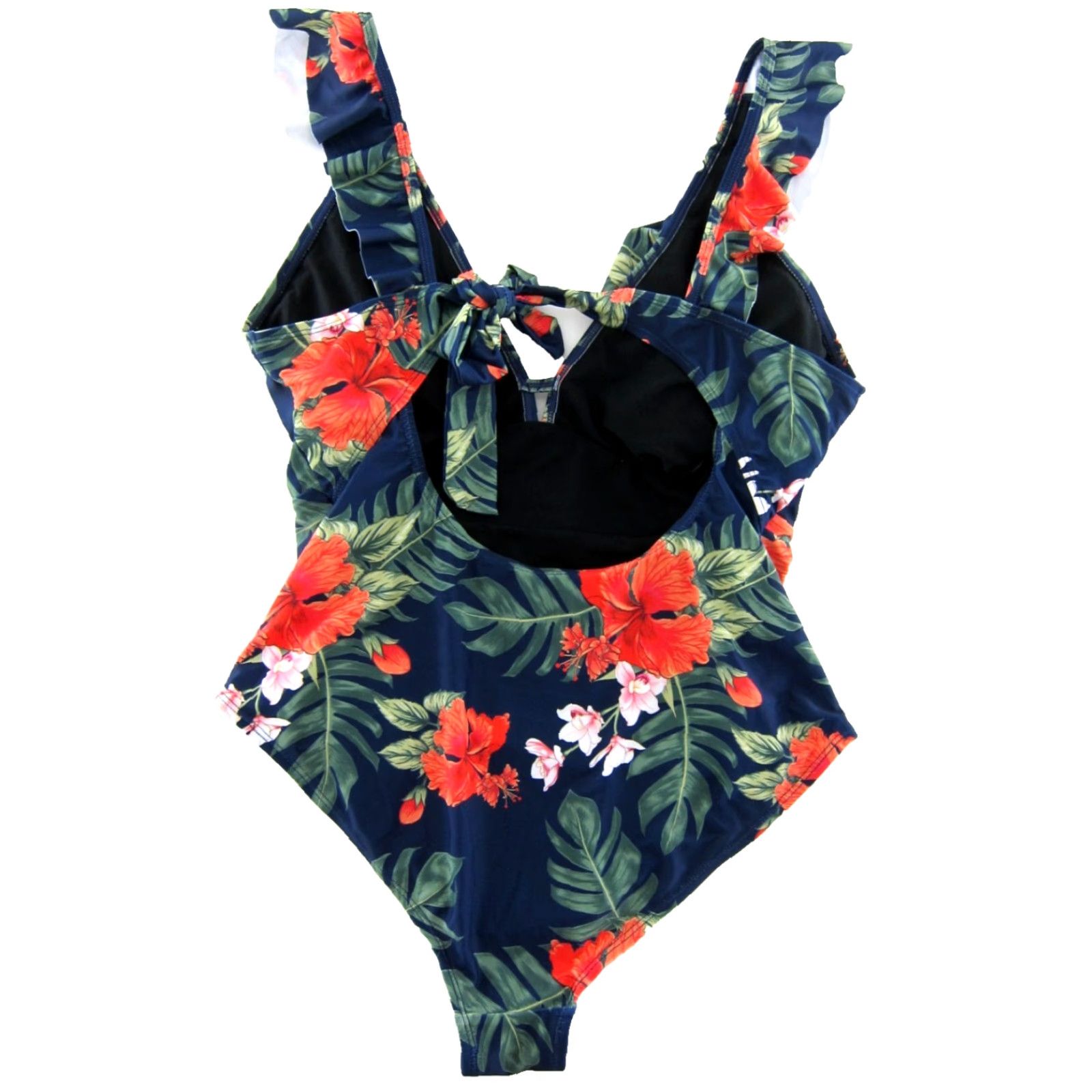 Vintage NWT Yeahill One Piece Swimsuit Navy Blue Orange Pink Tropical Floral Large Size ONE SIZE - 2 Thumbnail